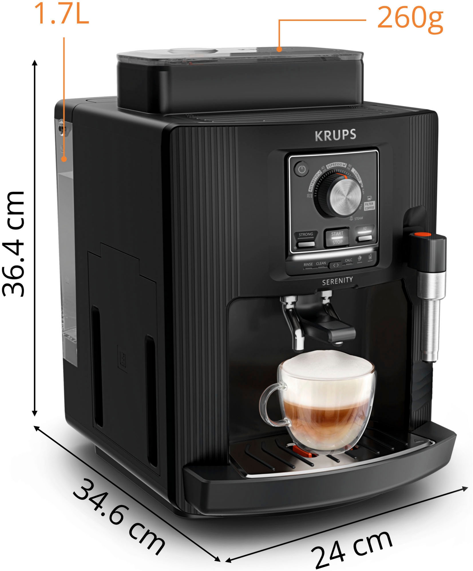 Krups Kaffeevollautomat »EA4008 Serenity« 4 Getränke, Dampfdüse, automatische Reinigung, Doppeltassen-Funktion