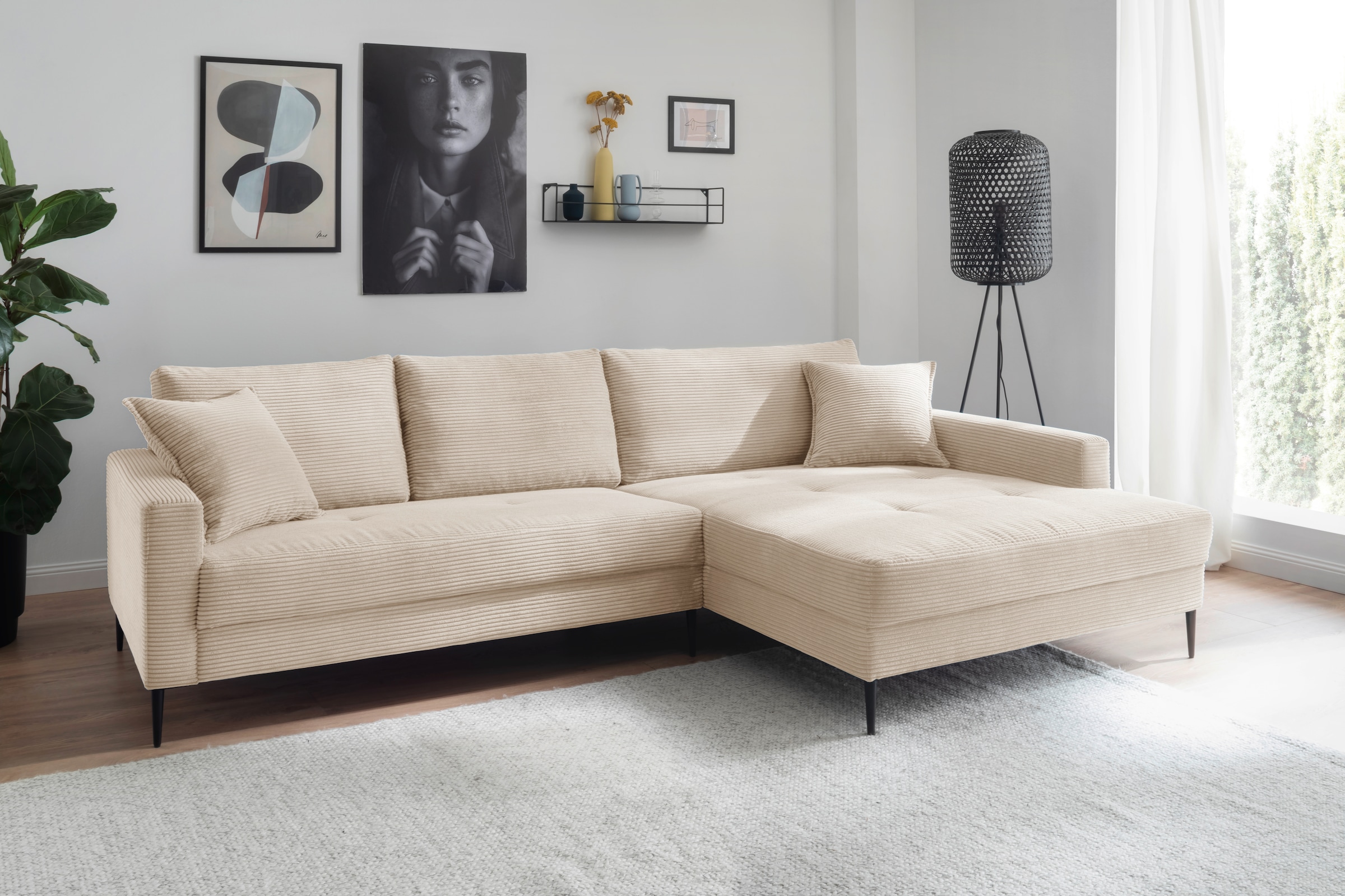 Trends by HG Ecksofa "Summer L-Form", in Cord-Stoff mit Metallfuß günstig online kaufen