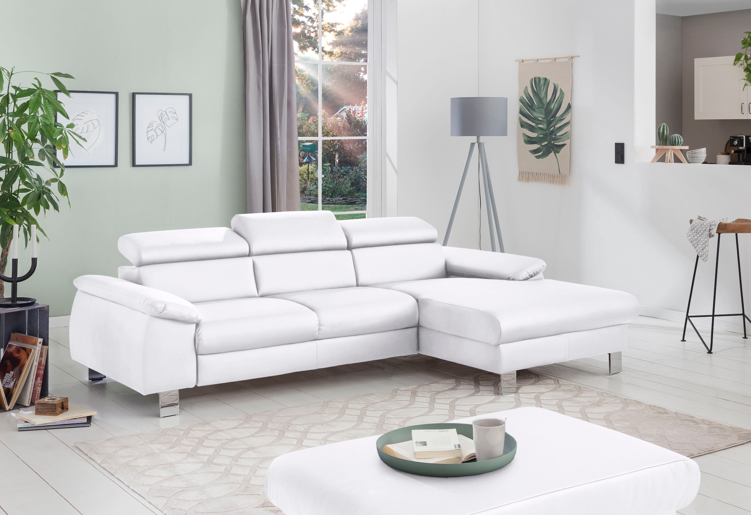 COTTA Ecksofa "Komaris L-Form, B: 244 cm" mit Kopfteilverstellung, optional Schlaffunktion, Bettkasten & Licht