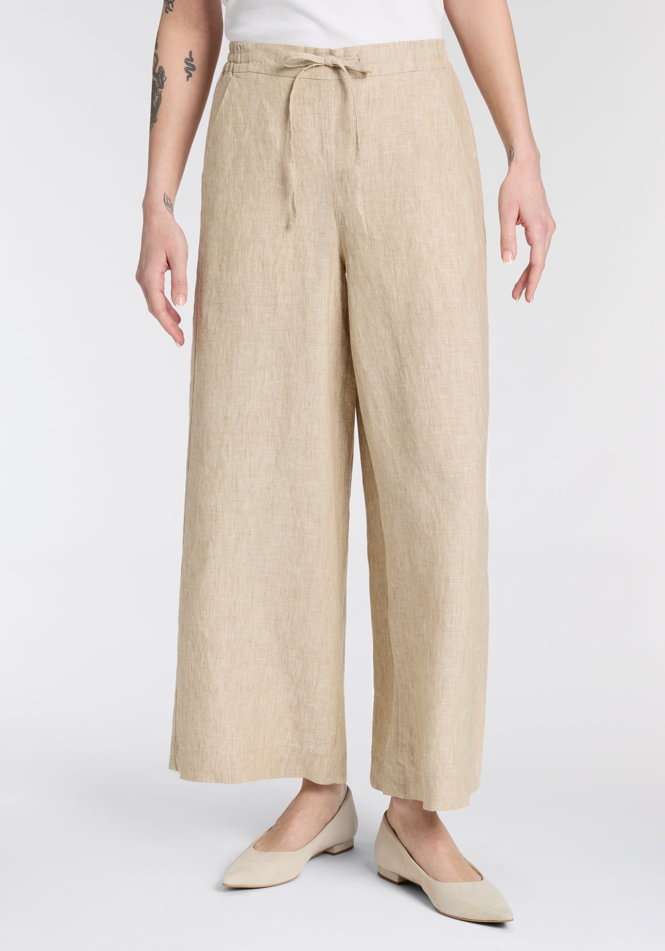 MAC Leinenhose »CALLIE cropped«  gestreift mit Kordelzug