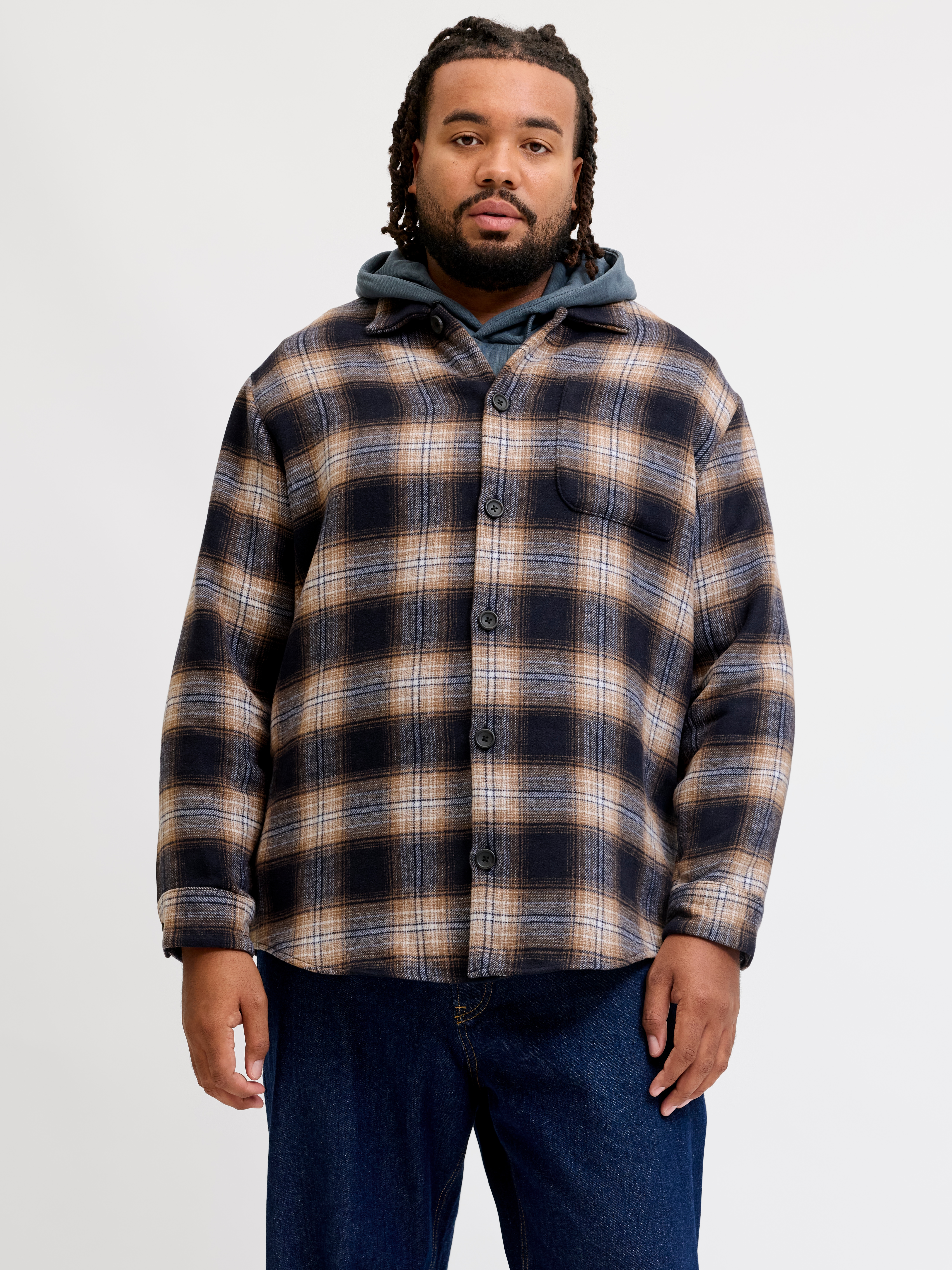 Jack & Jones PlusSize Langarmhemd "JJESOHO OLLIE OVERSHIRT LS SN PLS" Materialmix, regular fit