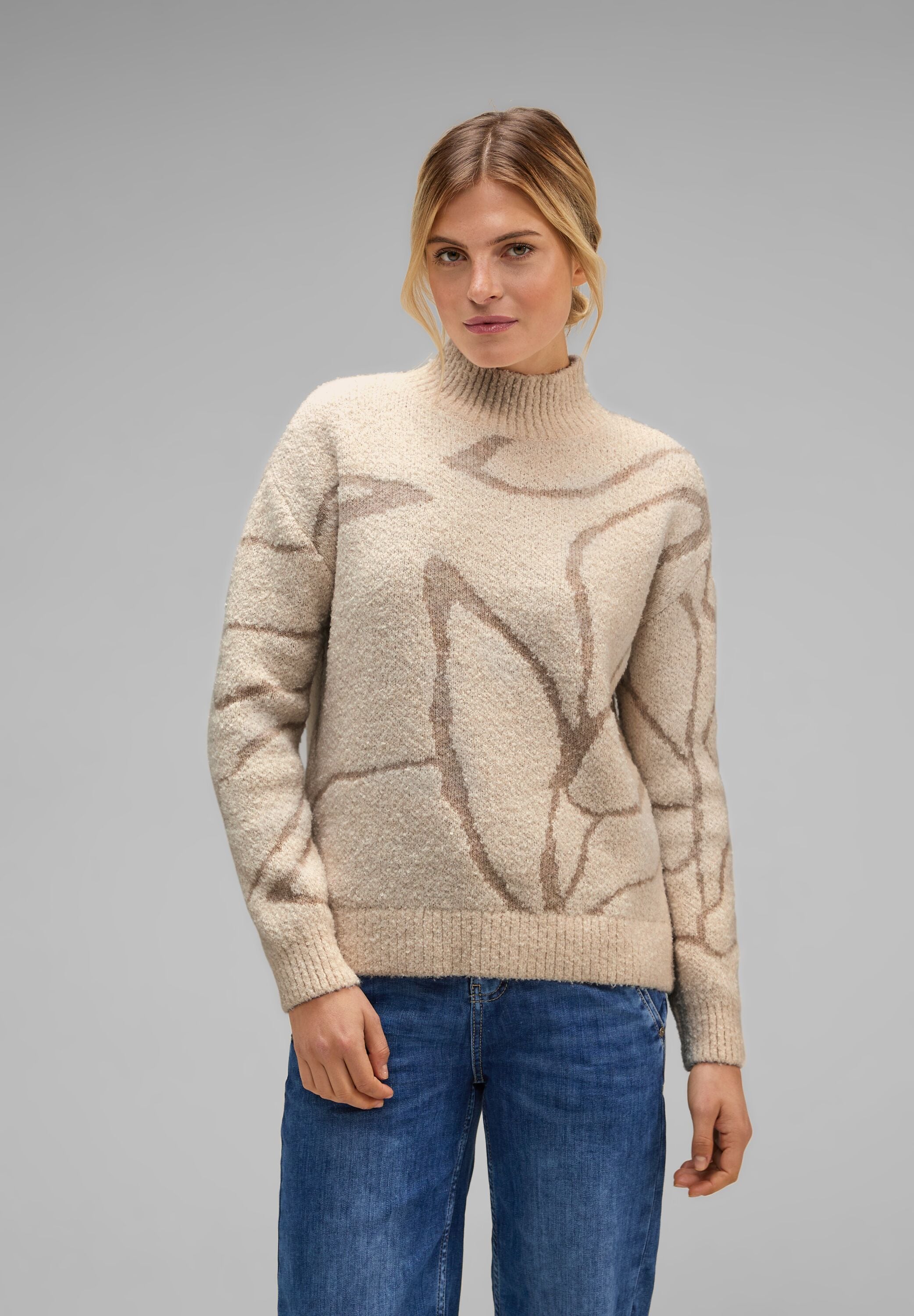 STREET ONE Strickpullover »Boucle Dessin Sweater«, mit Stehkragen