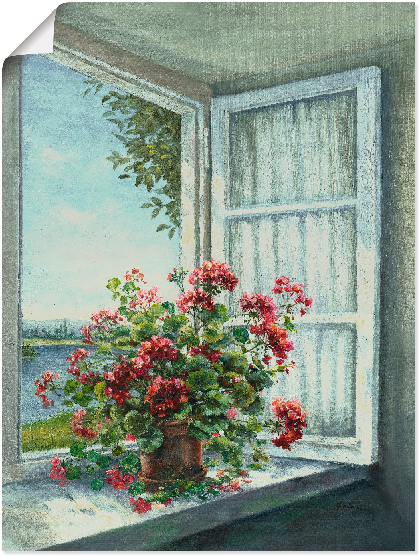 Fenster«, Wandbild (1 als am Leinwandbild, BAUR Alubild, oder Poster in Artland Blumen, Größen bestellen Wandaufkleber St.), »Geranien versch. |