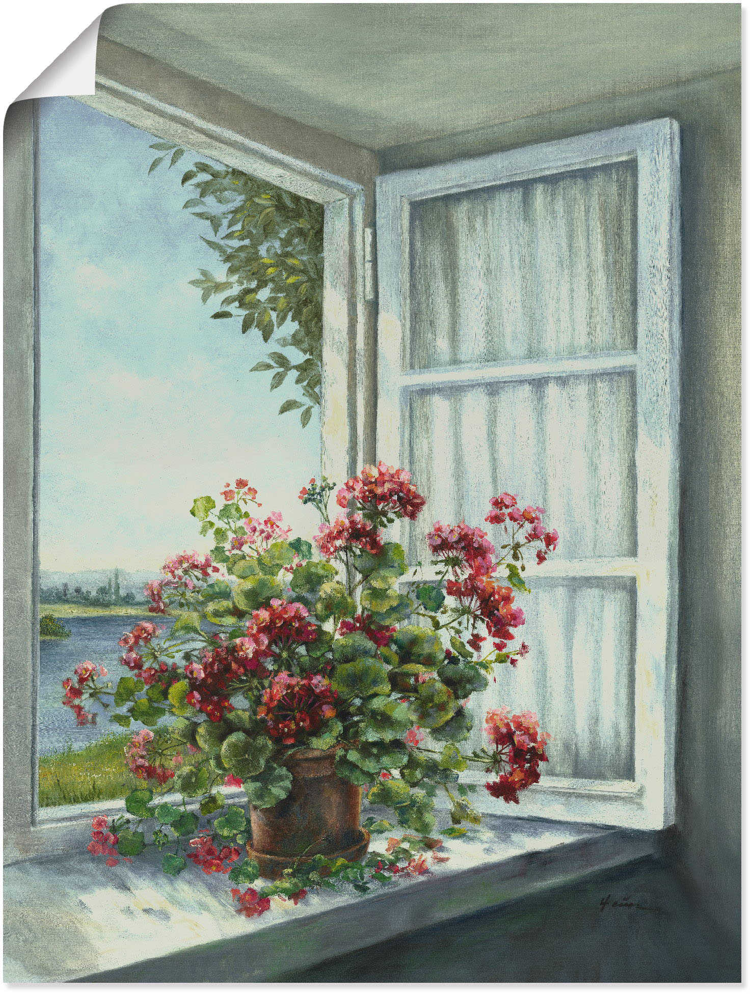 Artland "Geranien am Fenster" Blumen 1 Stk. tlg. als Leinwandbild, Poster in verschied. Größen