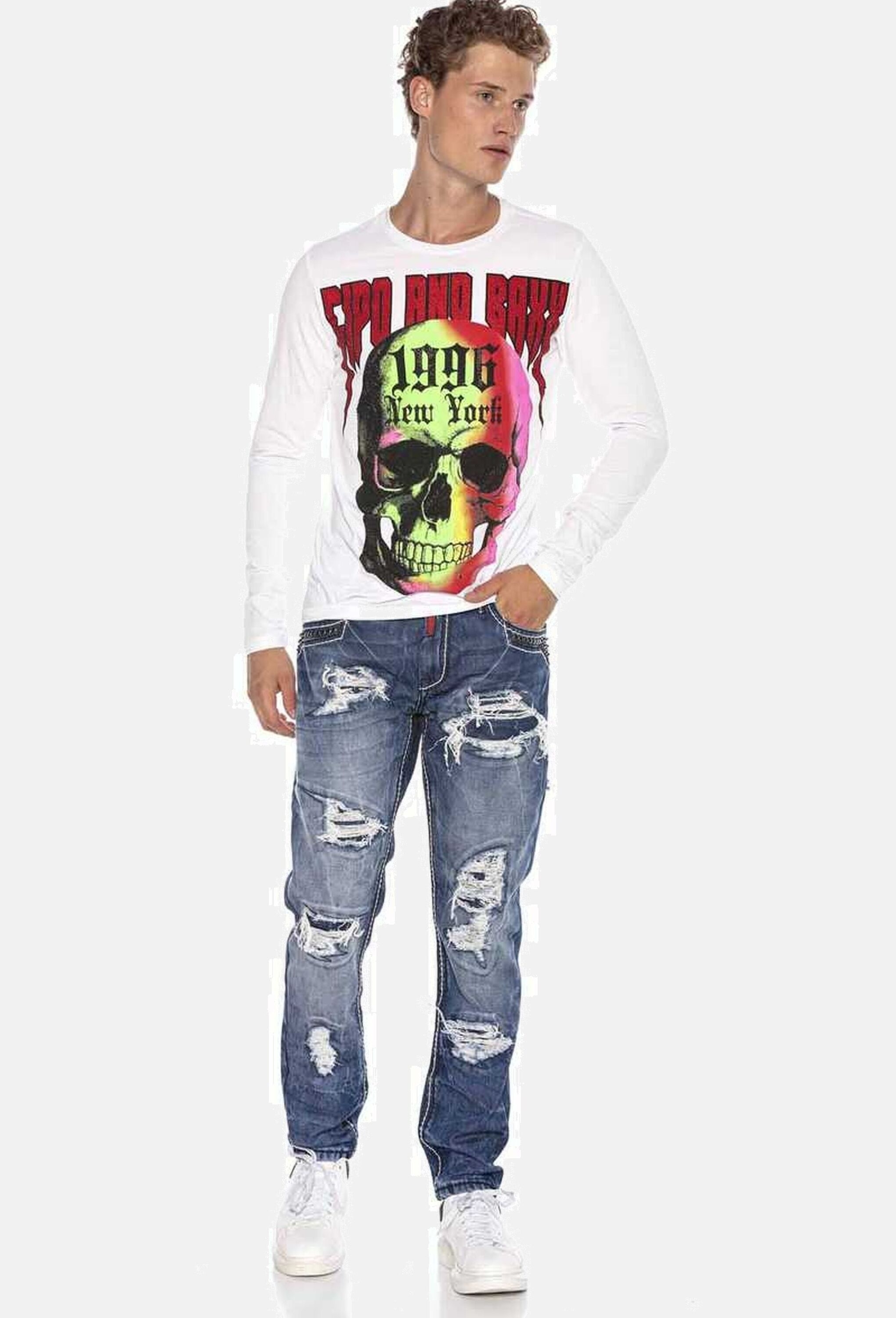 Cipo & Baxx Straight-Jeans »Cipo & Baxx Jeans DENIM« bequeme Jeans im angesagten Destroyed-Look, CD644