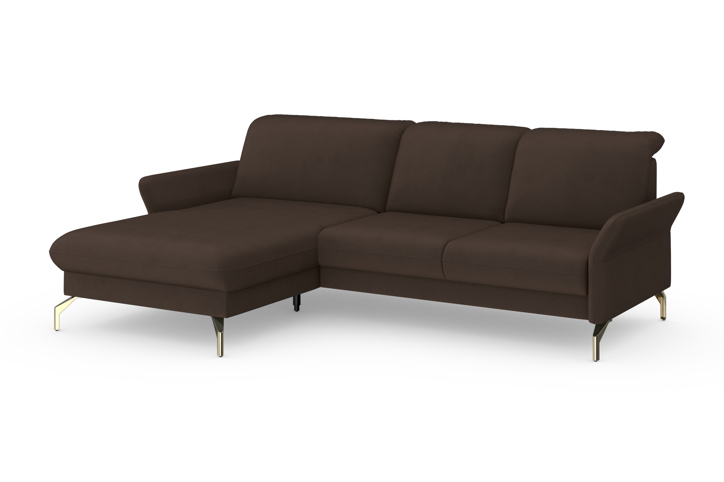 Ecksofa SIT & MORE "Fashion L-Form", braun (dunkelbraun), B:253cm H:84cm T:165cm, Sofas, Ecksofa, wahlweise mit Kopfteilverstellung, Vorziehsitz, motorisch, Nickelfüße 8