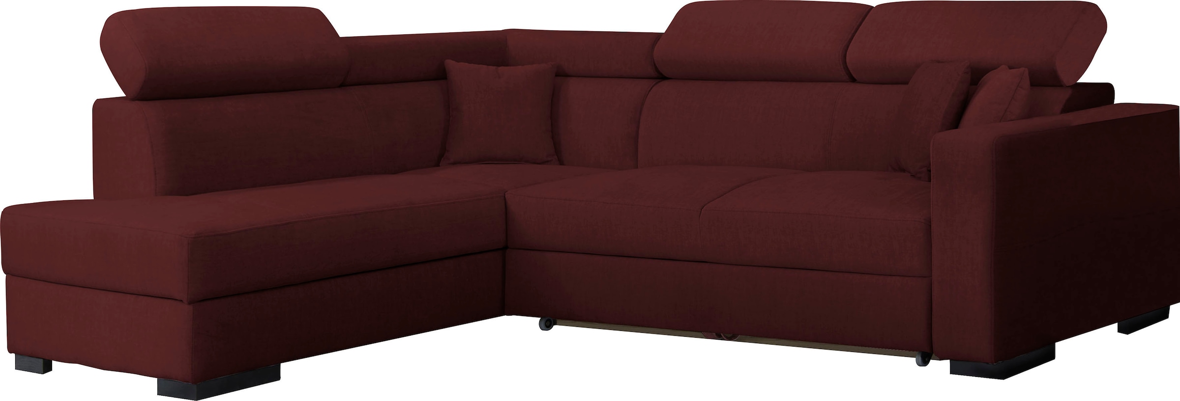 Home affaire Ecksofa "Tulio bequem, bewährte Wellenunterfederung, Breite 267cm, L-Form" wahlweise mit Bettfunktion und Bettkasten, incl. 3 Zierkissen