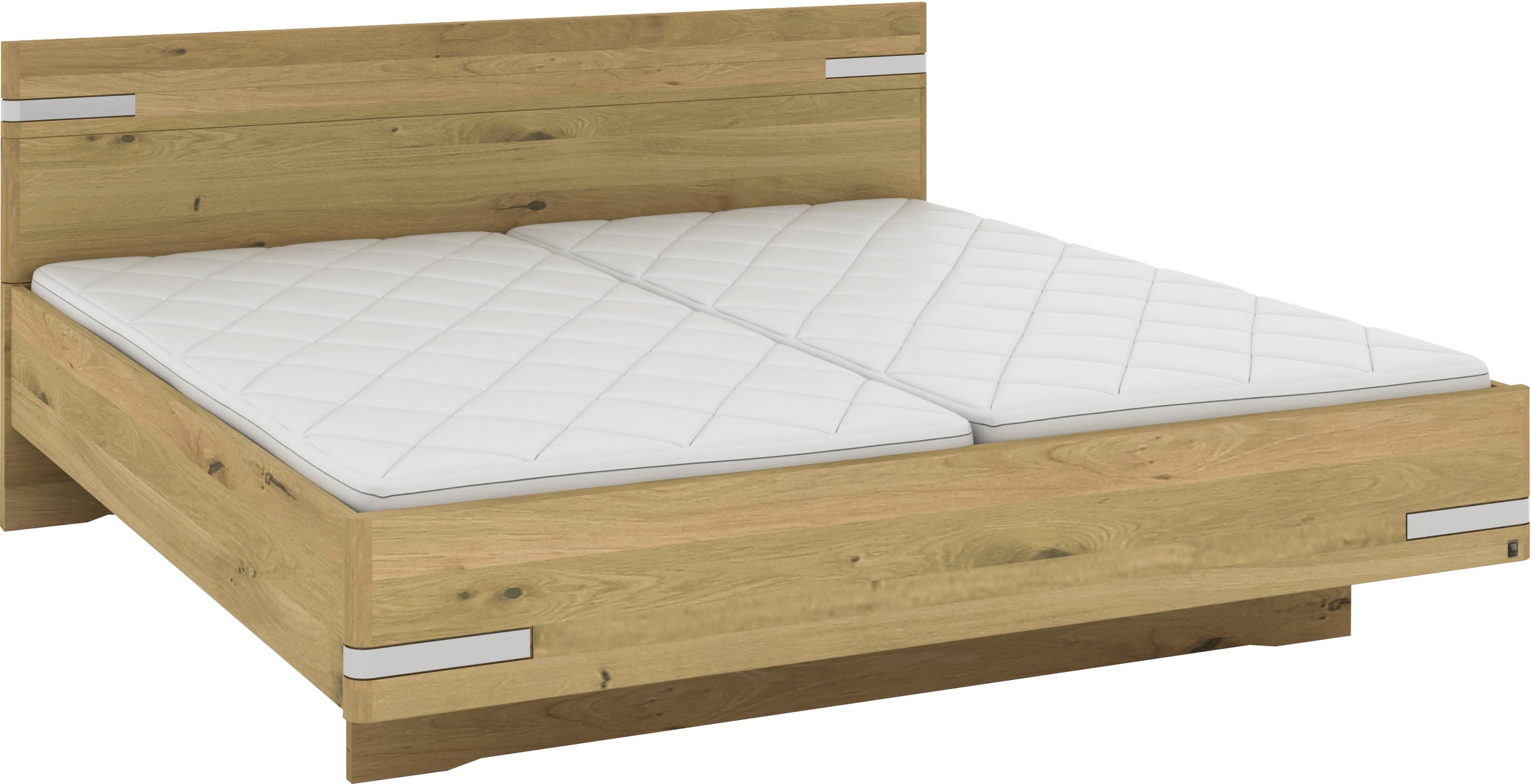 Musterring Holzbett »Savona«, (Belastbarkeit 220 Kg, 4-fache Liegehöhenverstellung, MADE IN GERMANY), Kopfteil in Bianco-Eiche massiv, Details in Chrom, verschiedene Größen