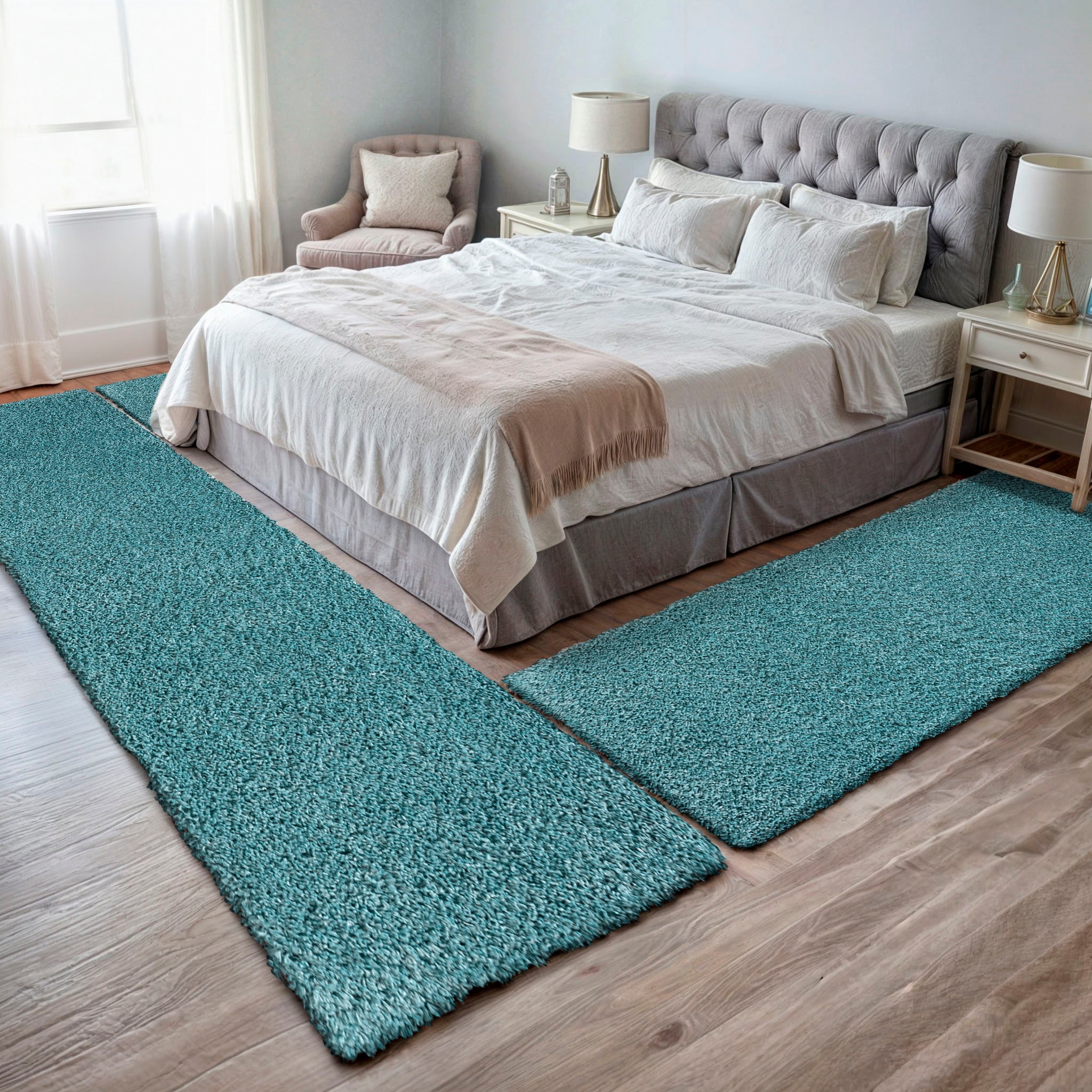 Myflair Möbel & Accessoires Hochflor-Bettumrandung "My Shaggy", (3 tlg.), Shaggy, Uni-Farben, leicht glänzend, extra fla