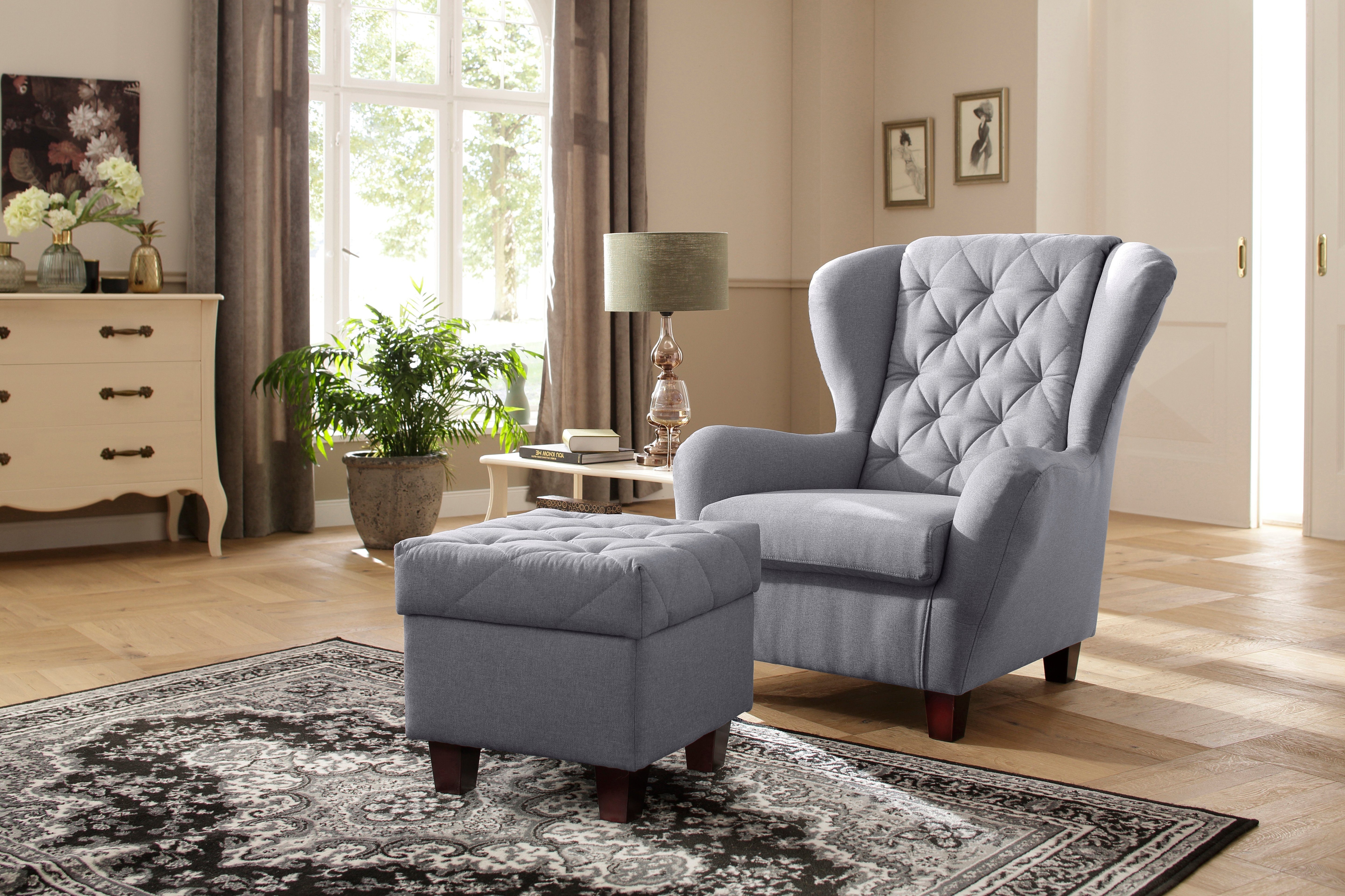 Home affaire Ohrensessel "Alexander, B: 92 cm, Sitzhöhe: 44 cm" Set: mit Hocker