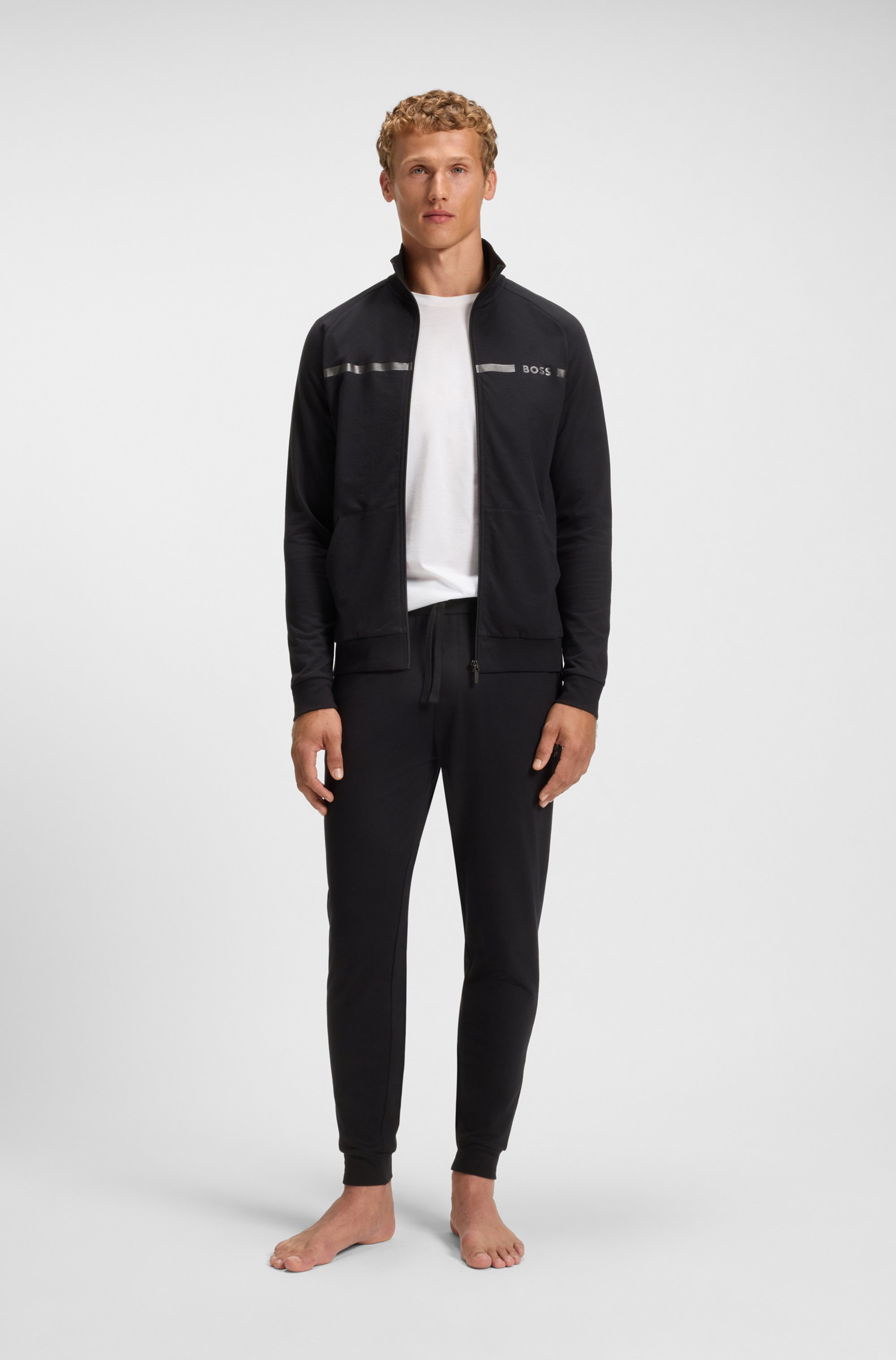 Thumbnail - BOSS Sweatjacke "Authentic Jacket Z" aus Baumwoll-Terry mit Streifen und Logo, regular fit