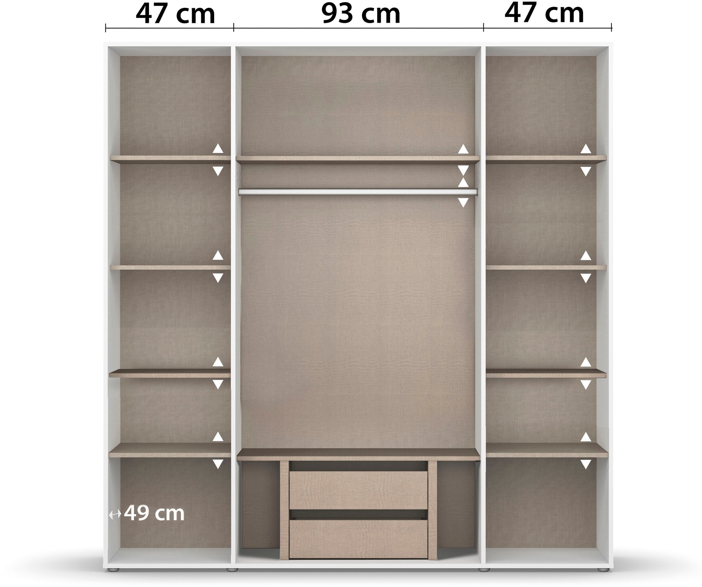 rauch Drehtürenschrank »Kleiderschrank Schrank Garderobe Wäscheschrank VOYAGER«, (in 3 verschiedenen Ausstattungen BASIC/CLASSIC/PREMIUM), mit modernen Griffen in Graumetallic und Spiegel
