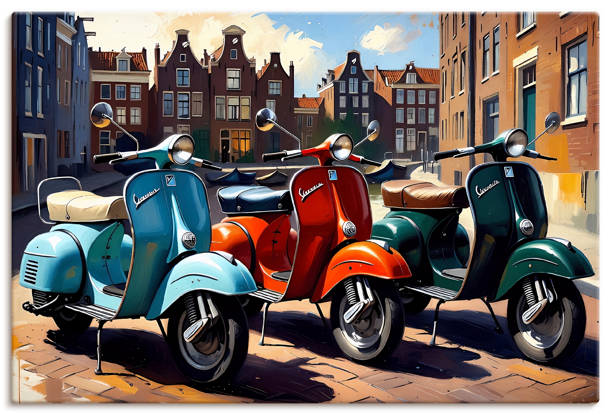 Artland Wandbild "Mit dem Motorroller nach Amsterdam" 1 Stk. tlg. als Alubild, Leinwandbild, Poster, Wandaufkleber in verschied. Größen