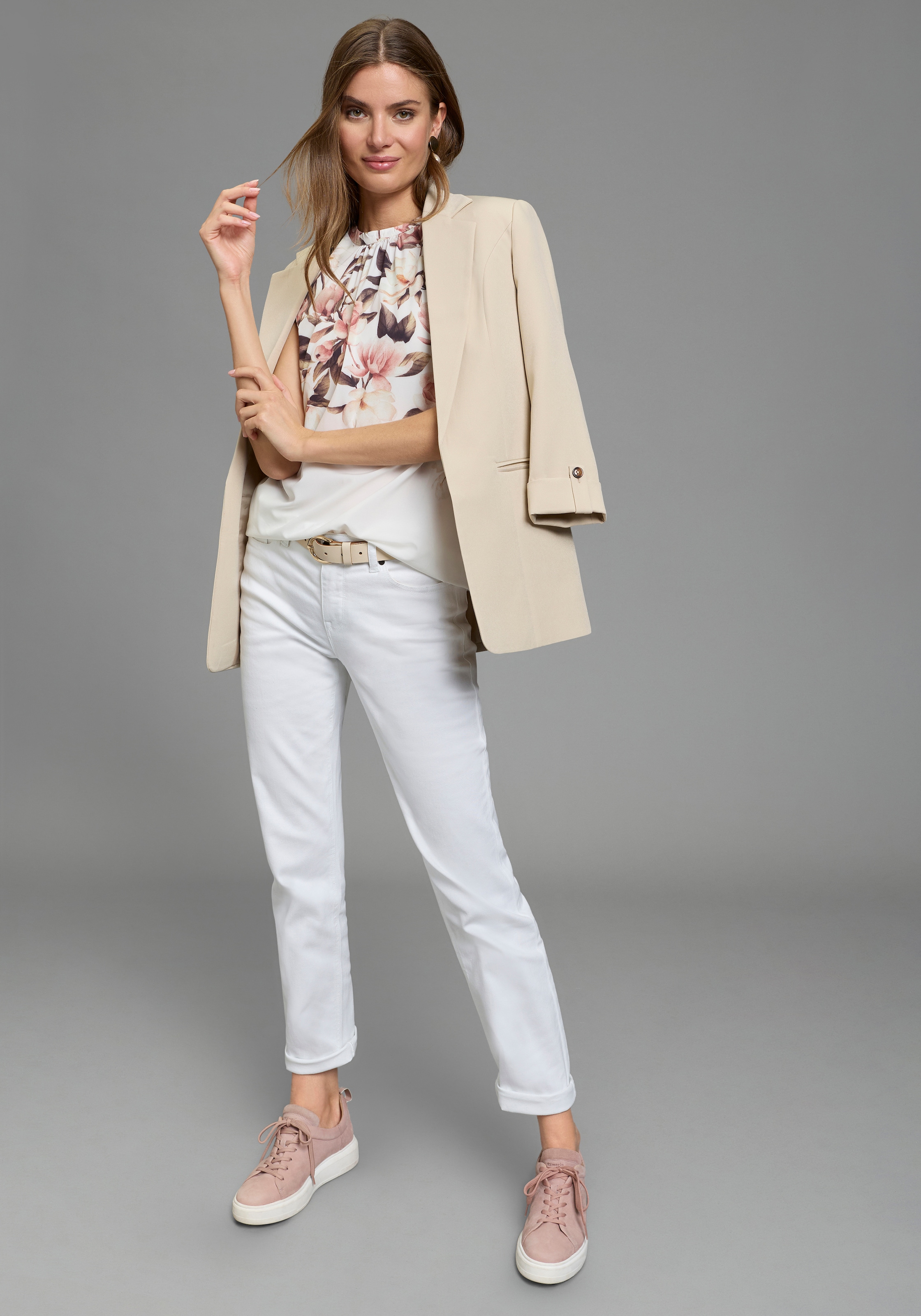 Laura Scott Blusentop mit geblümtem Muster, mit Stehkragen, elastisches Material