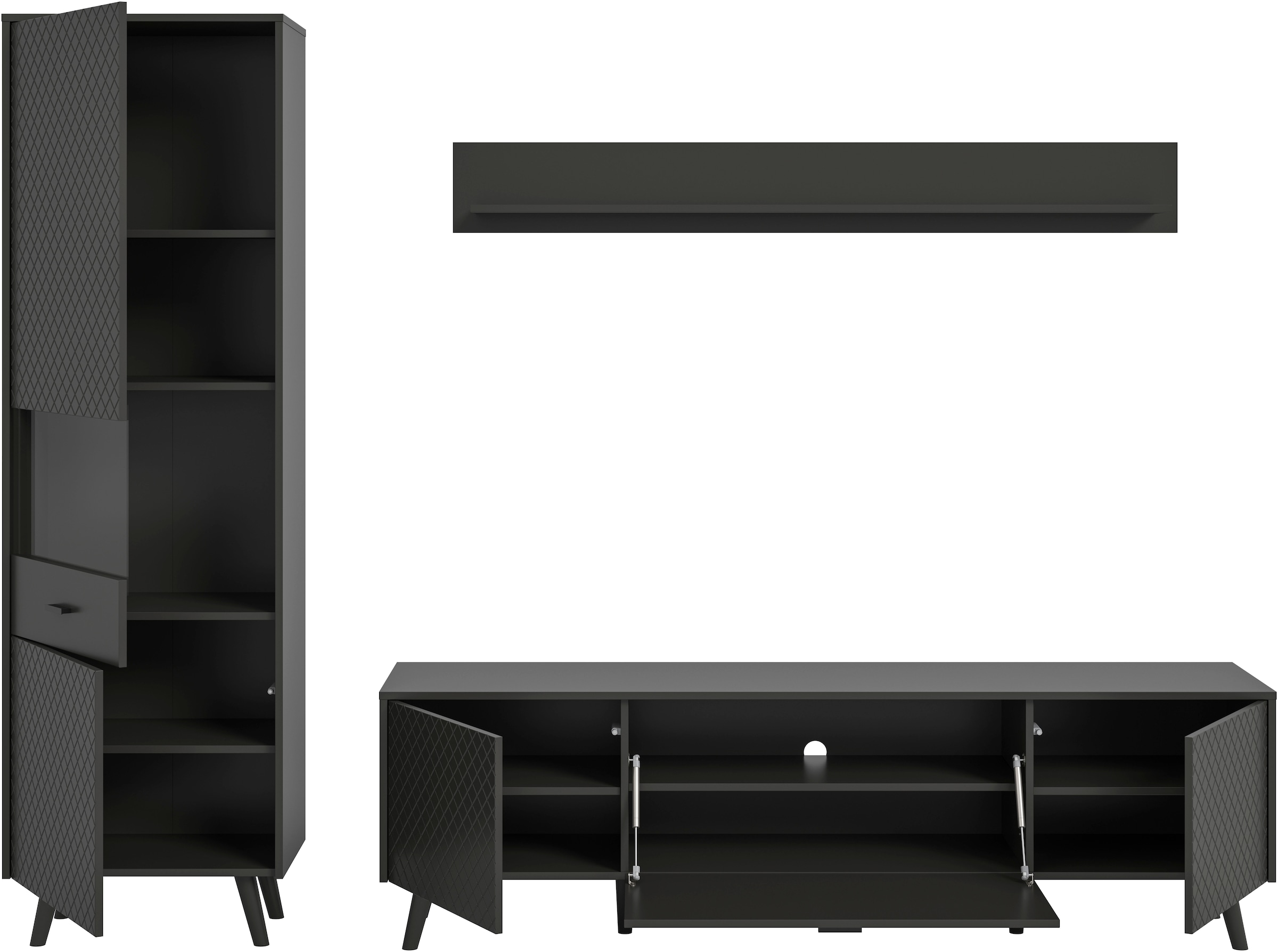Home affaire Wohnwand »RHOMBUS, 3-tlg., hochwertige MDF-Front mit Karo-Optik« Set, Wohnkombination, Wohn-Kombi, Kombi, Wohnzimmer, 3 Stk. tlg.