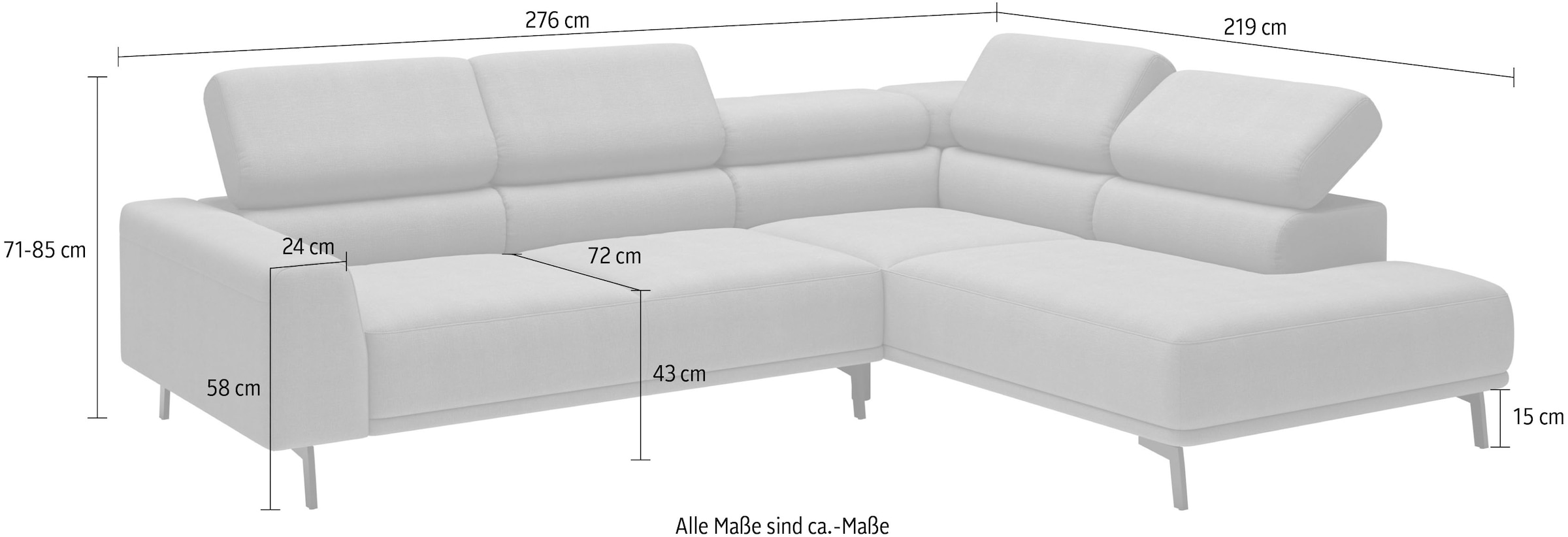 SCHÖNER WOHNEN-Kollektion Ecksofa »Tossa, Modernes Design trifft smarte Funktione, Breite 273 cm« Motorischer Sitzvorzug, Kopfteil-Funktion & Saugroboter-Höhe