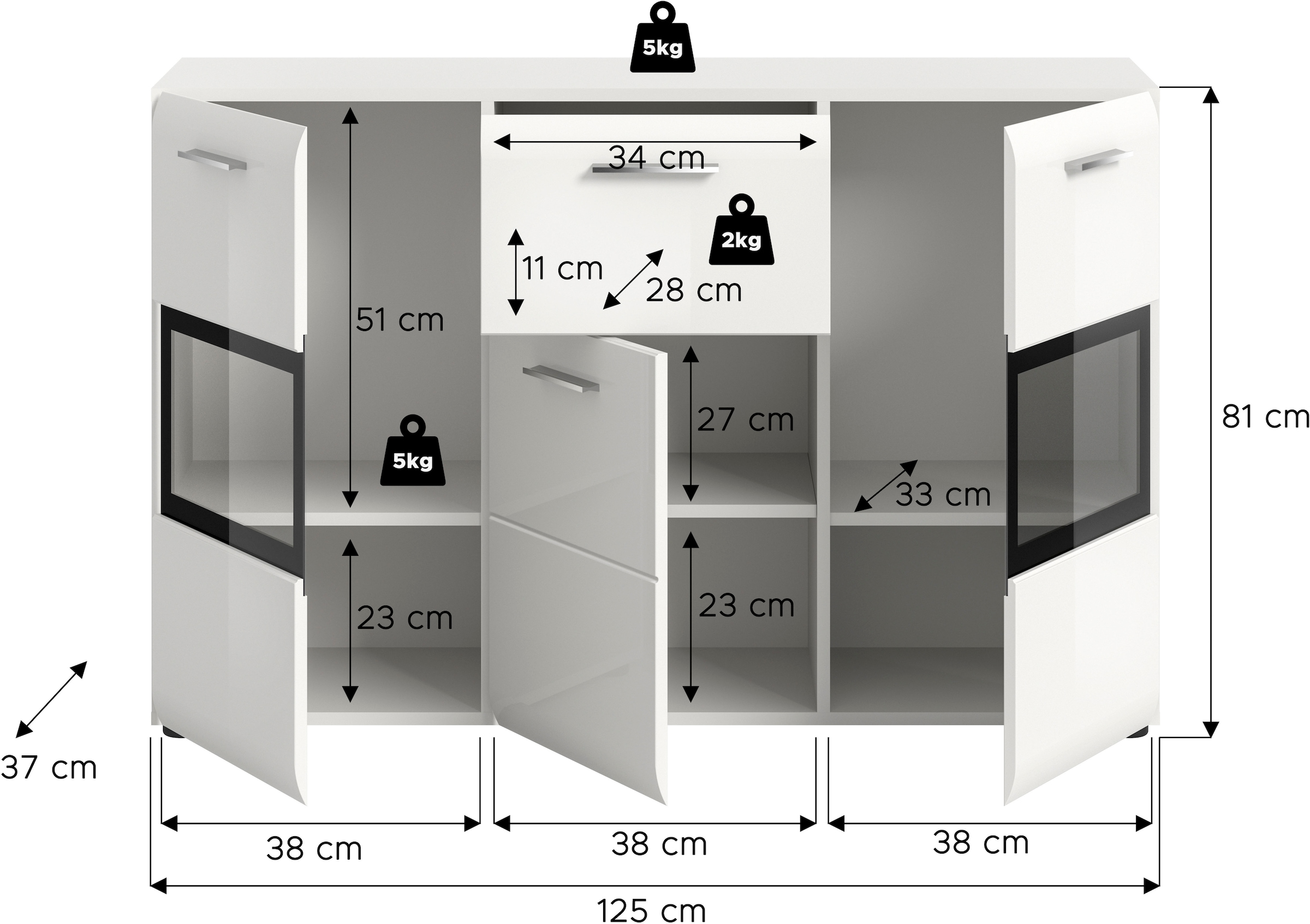 Home affaire Sideboard »FLORENZ, hochwertige MDF-Front,Rillenfräsung,2 Glastüren,1 Schublade« 1 Stk. tlg. Sideboard, Anrichte, Wohnzimmerschrank