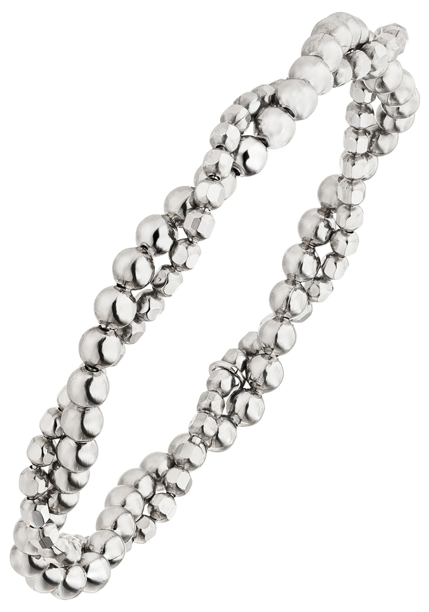 Armband JOBO "Kugelarmband 2-reihig verschlungen 16,5 cm", silber 925, Armbänder, Damen, 16,5cm, Silber 925 (Sterlingsilber), Armband, 925 Silber rhodiniert