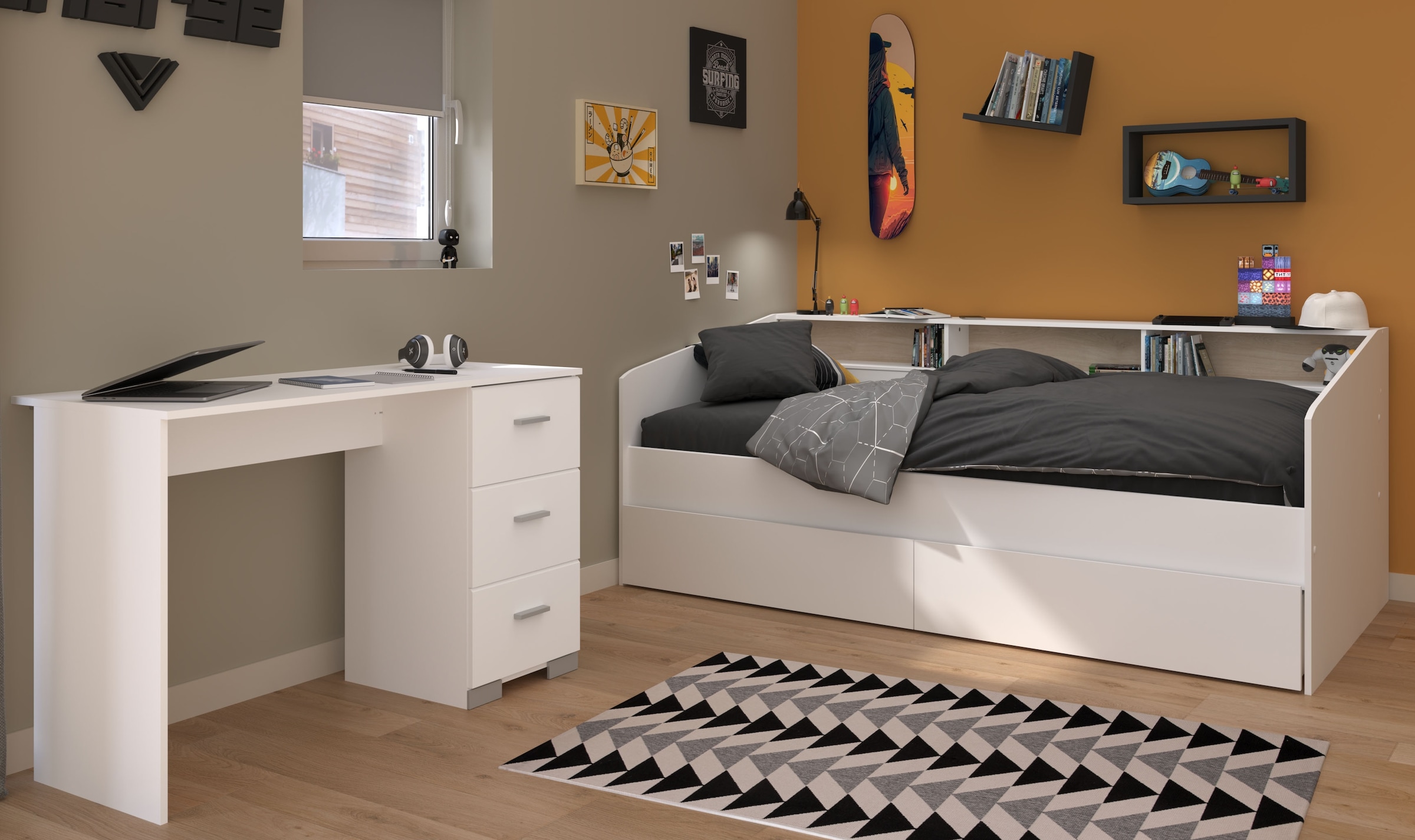 Parisot Jugendzimmer-Set »Sleep 41«, (Set, 3 tlg.), Rückwände der Fächer am Bett drehbar