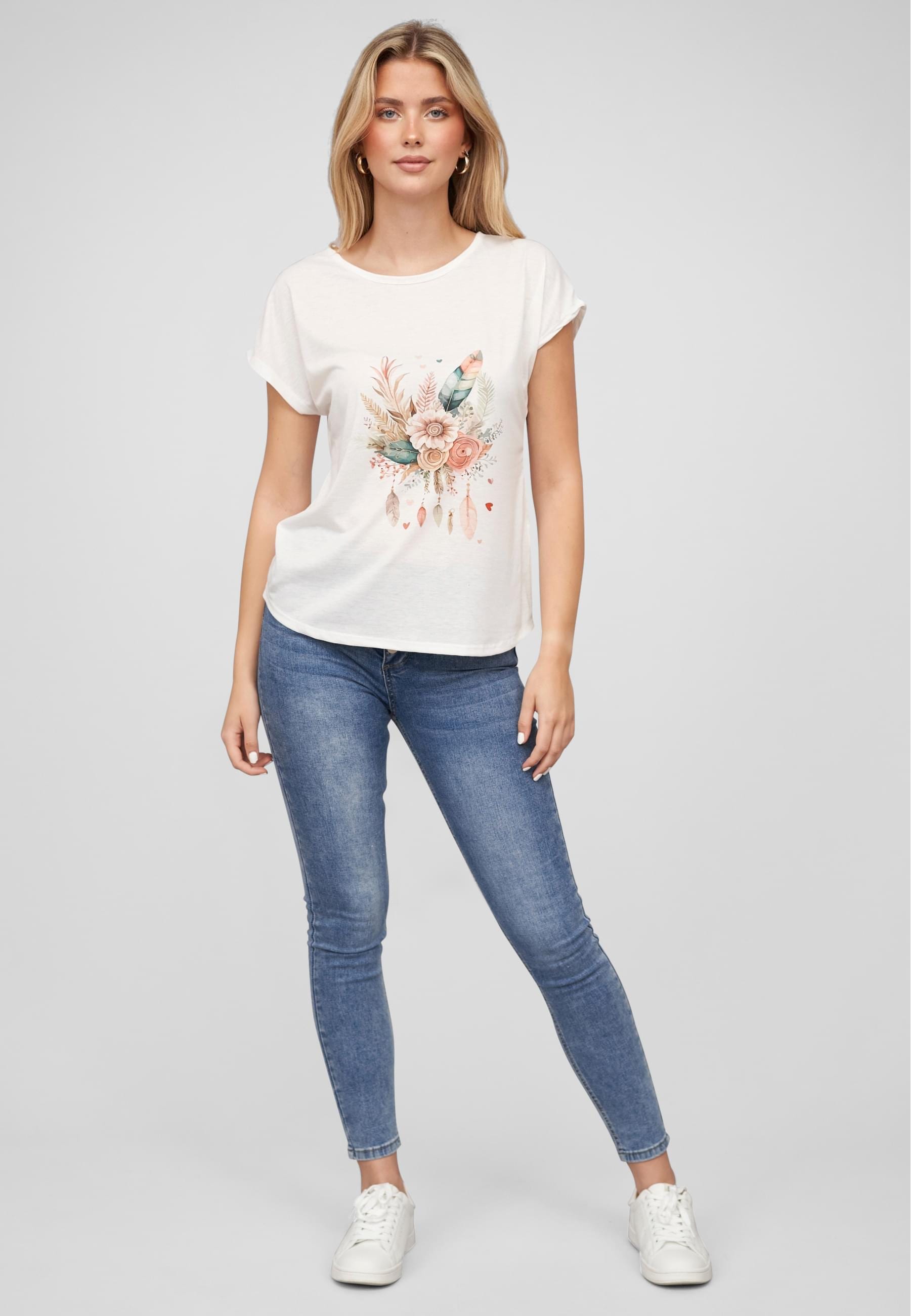CLOUD 5IVE T-Shirt »CLOUD 5IVE Viskose T-Shirt mit Traumfänger-Blumen Print« 1 Stk. tlg.