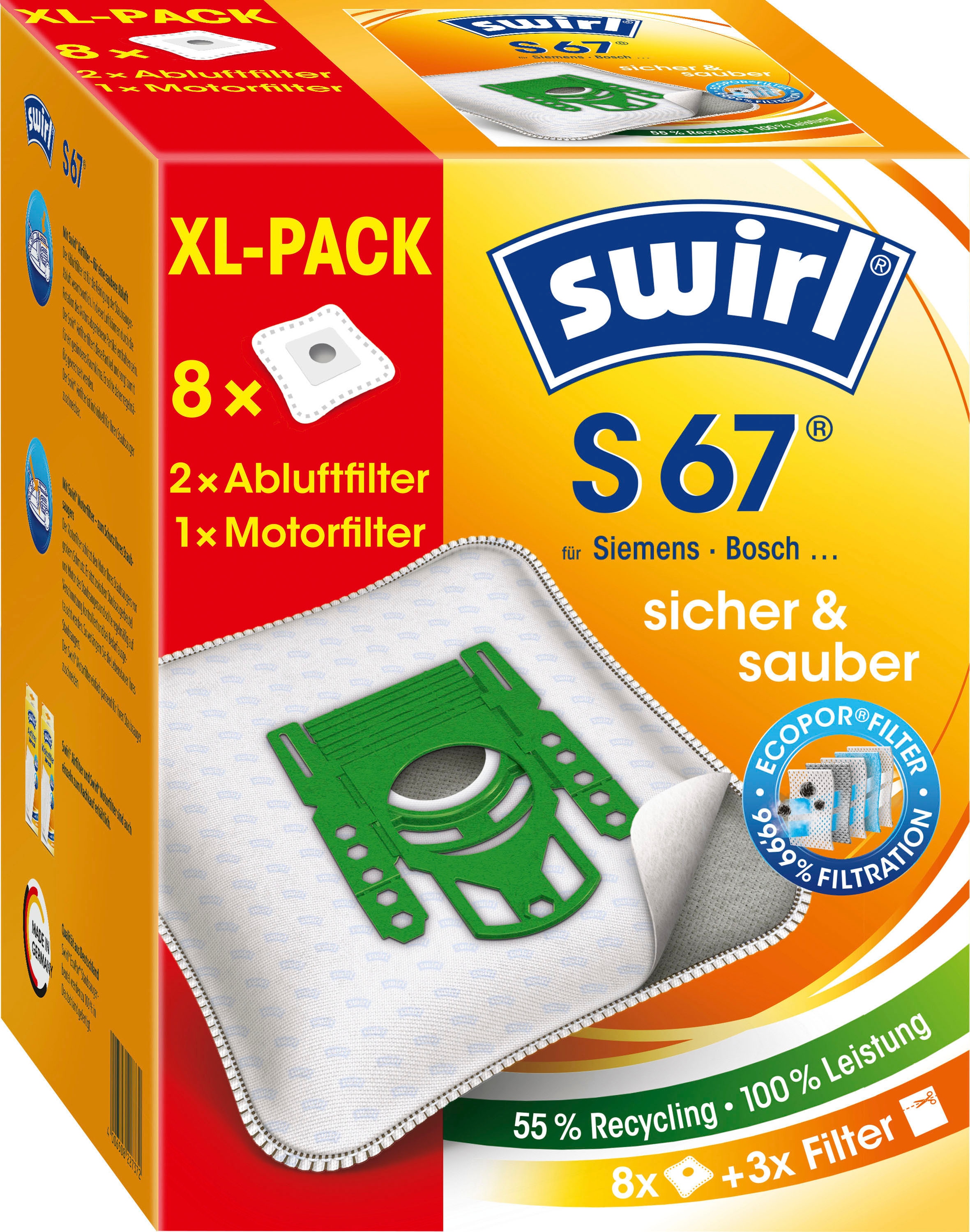 Staubsaugerbeutel »Swirl® S 67 EcoPor® XL Vorteilspack«, (Packung, 11 St.), für...