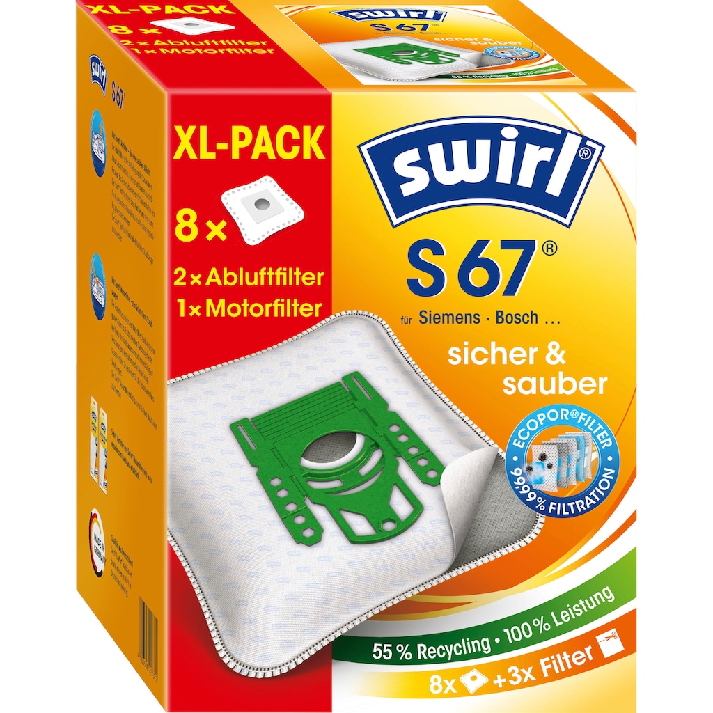 Swirl Staubsaugerbeutel »Swirl® S 67 EcoPor® XL Vorteilspack«, (Packung, 11 St.)