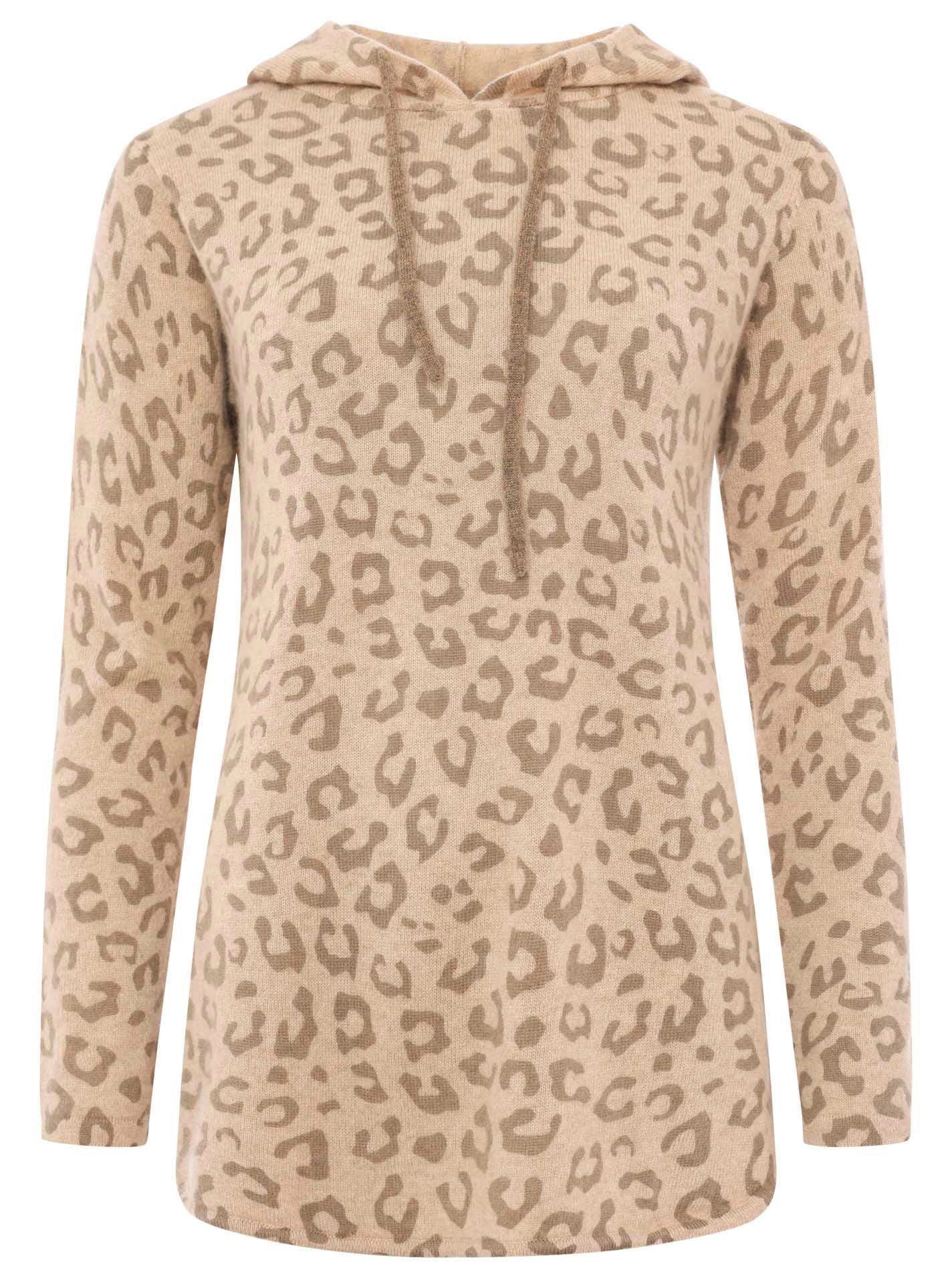 Zwillingsherz Kaschmirpullover Hoodie "Leo Print" Animal-Muster, günstig online kaufen