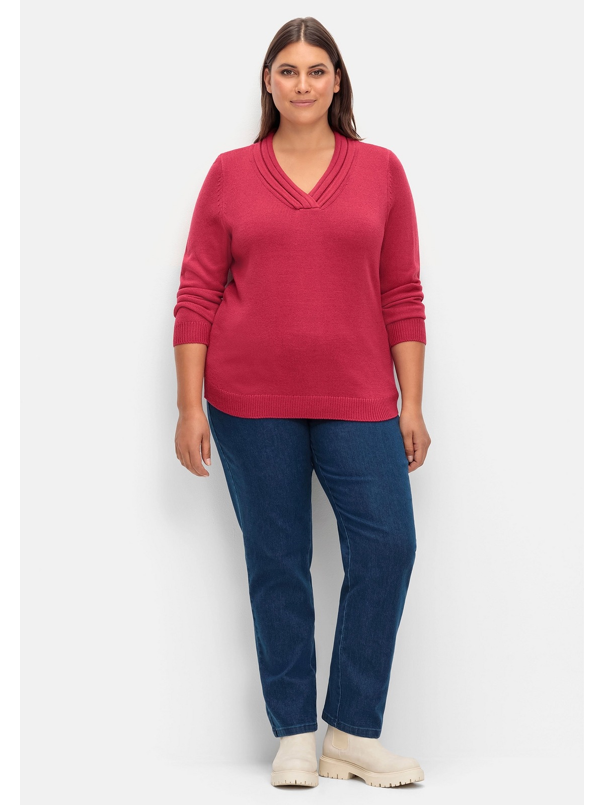 Sheego Strickpullover »Große Größen«, mit raffiniertem V-Ausschnitt