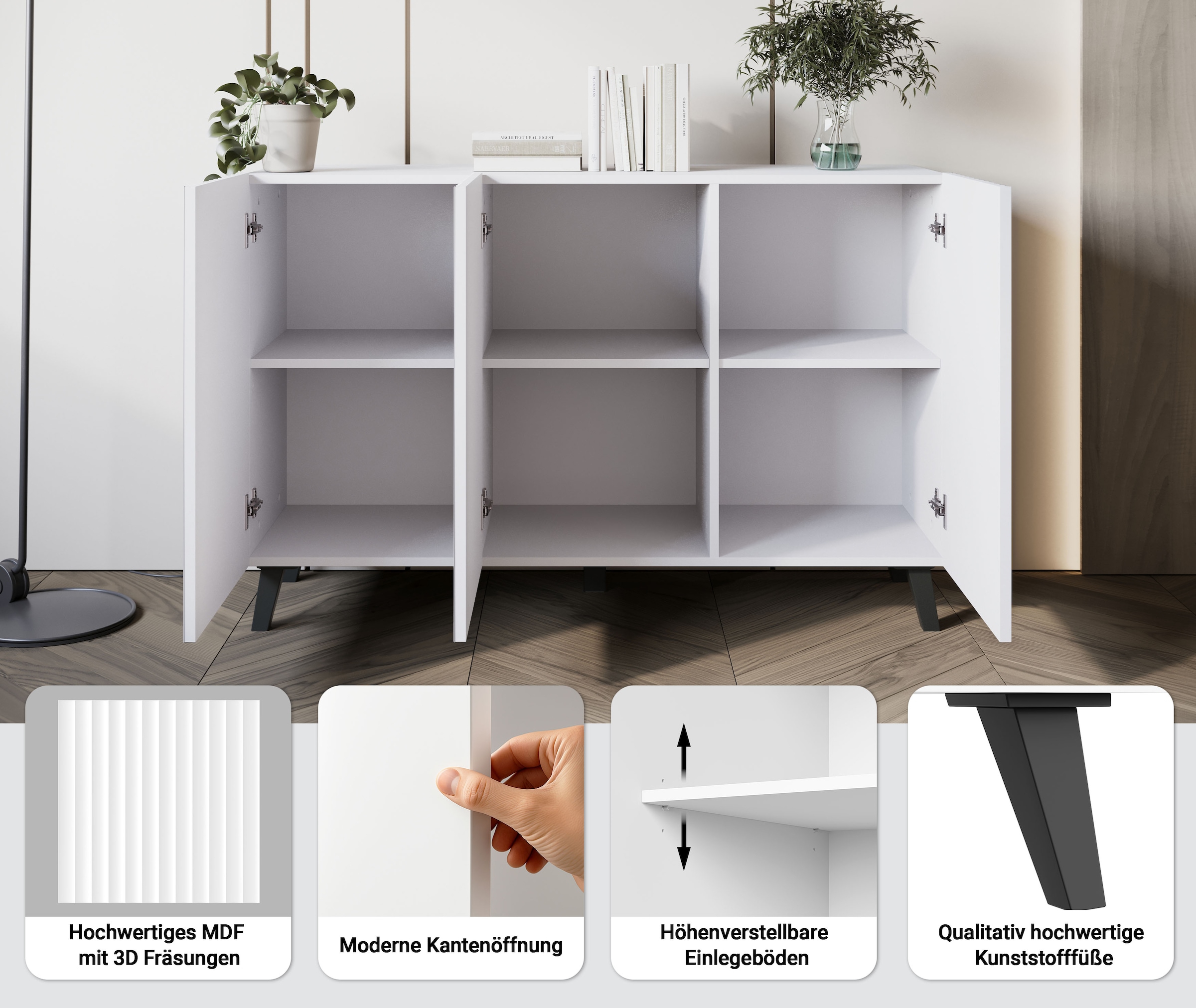 Home affaire Sideboard »Phuket, Front MDF« Modernes Sideboard mit 6 Fächern, Breite 120 cm