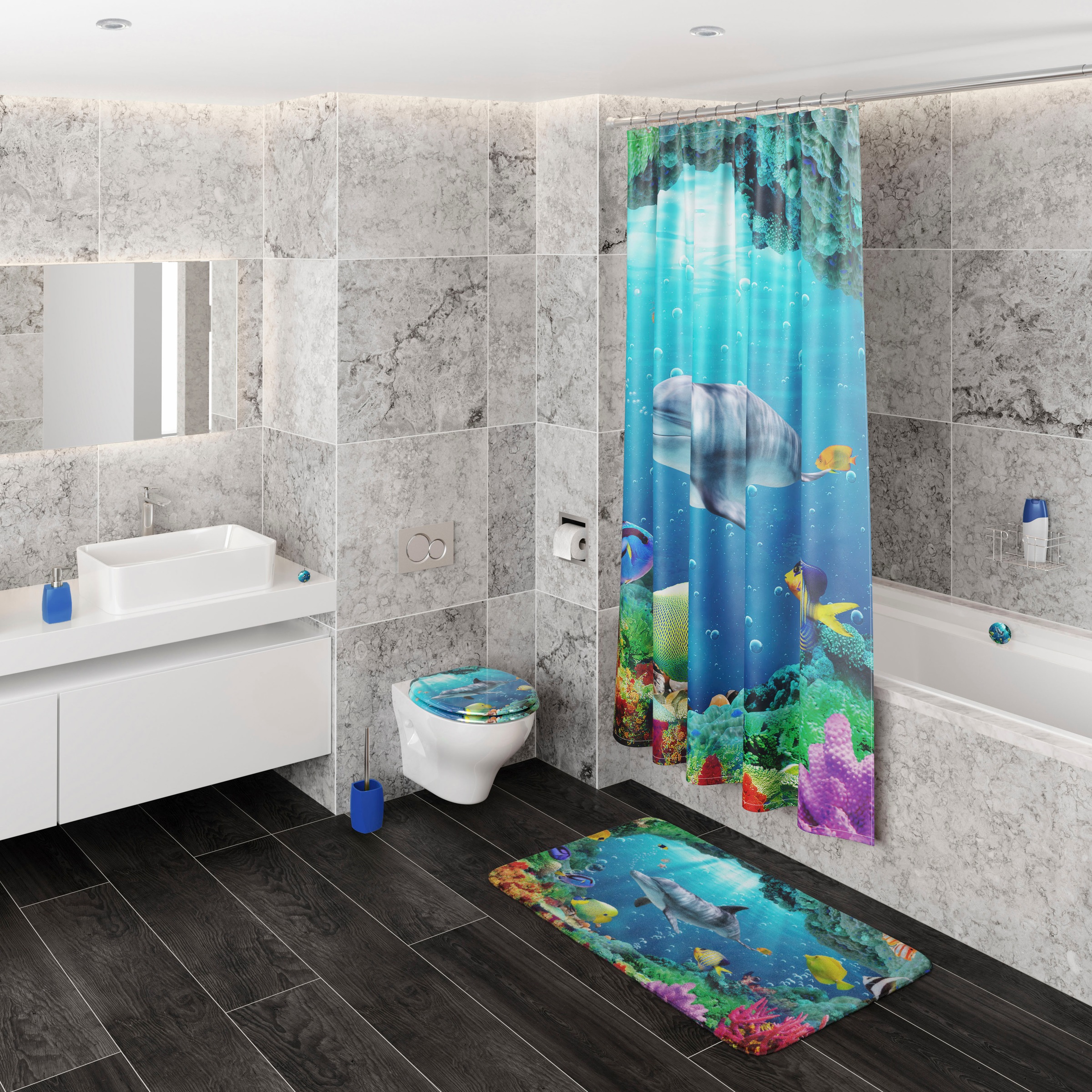 Badematte Delphin Korallen, Sanilo, Höhe 15 mm, schnell trocknend