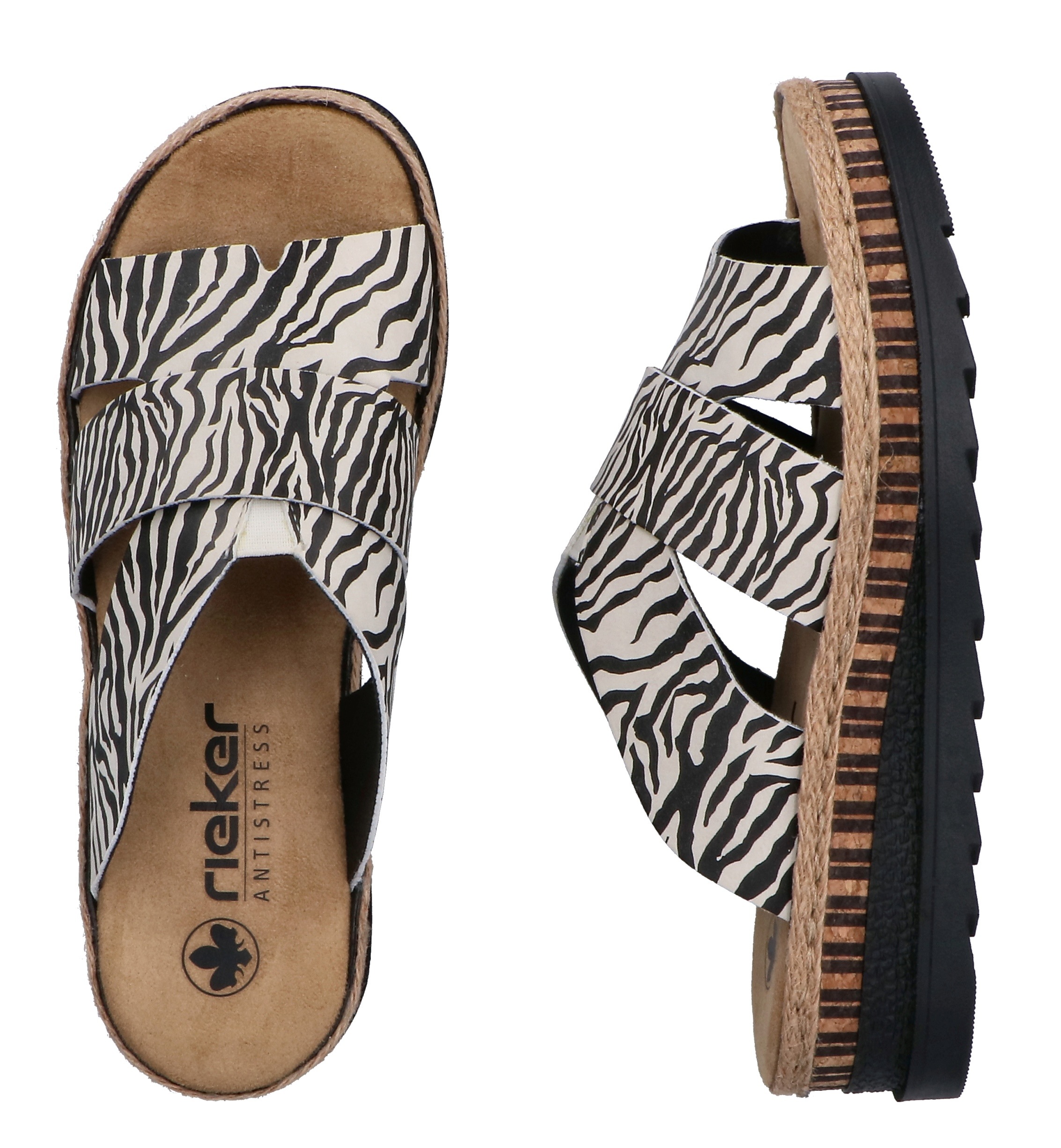 Rieker Women's Wedge Sandals Cream/Black 42 3