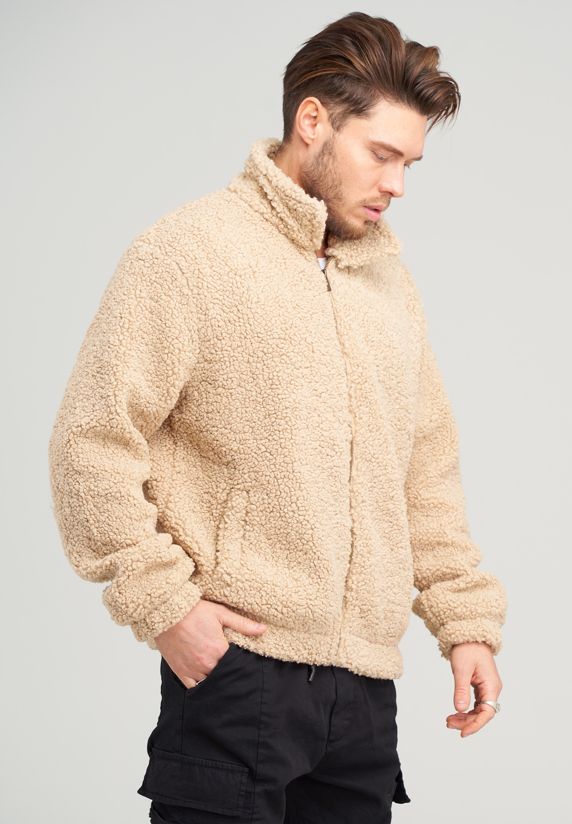 behype Fleecejacke »Bomber«, aus weichem Teddyfleece