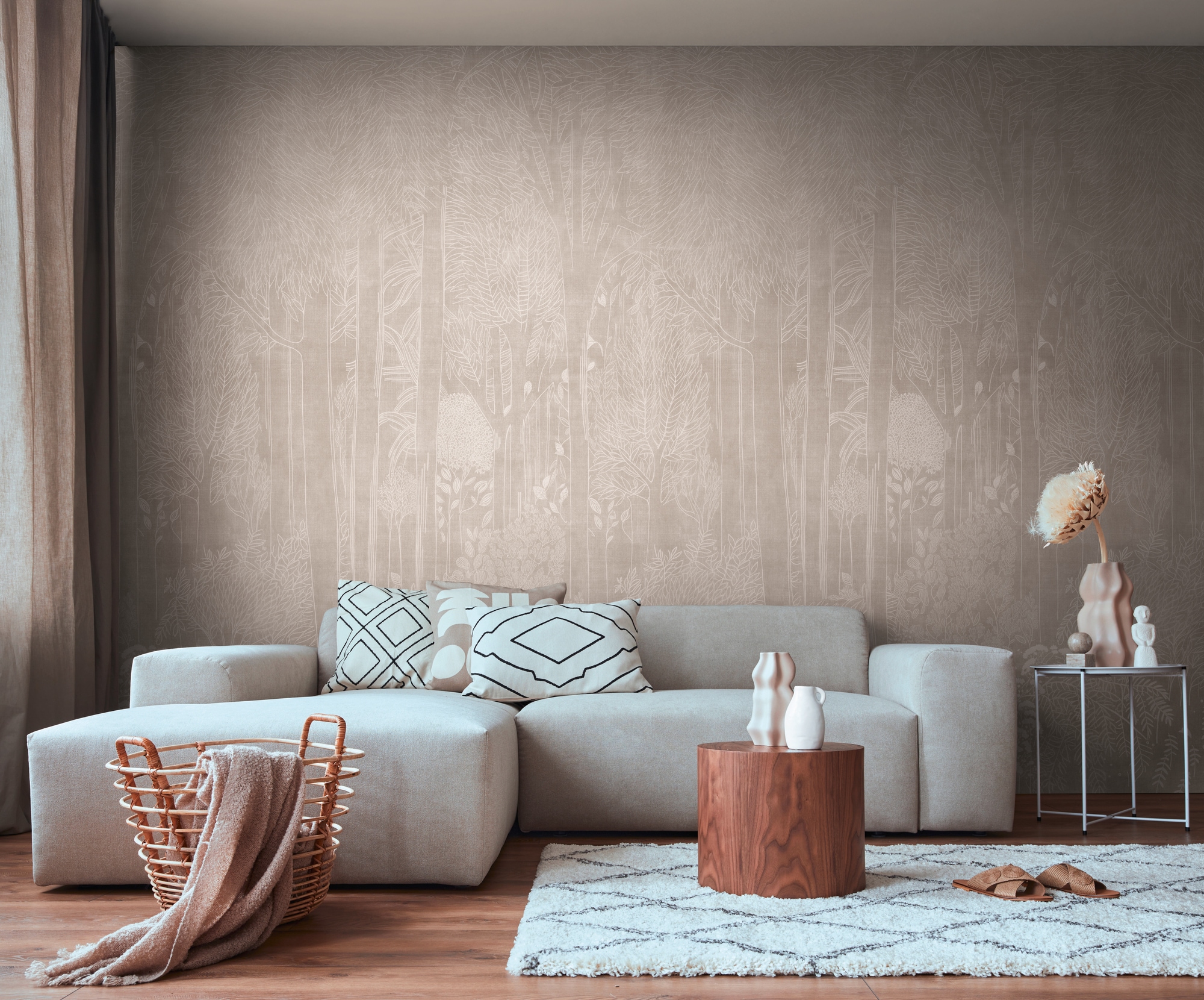 living walls Vliestapete »Vibes & Styles Elara – Silent Forest Fototapete« Kunst leicht strukturiert Zarte Waldszene mit filigranen Details und sanfter, eleganter Tiefe