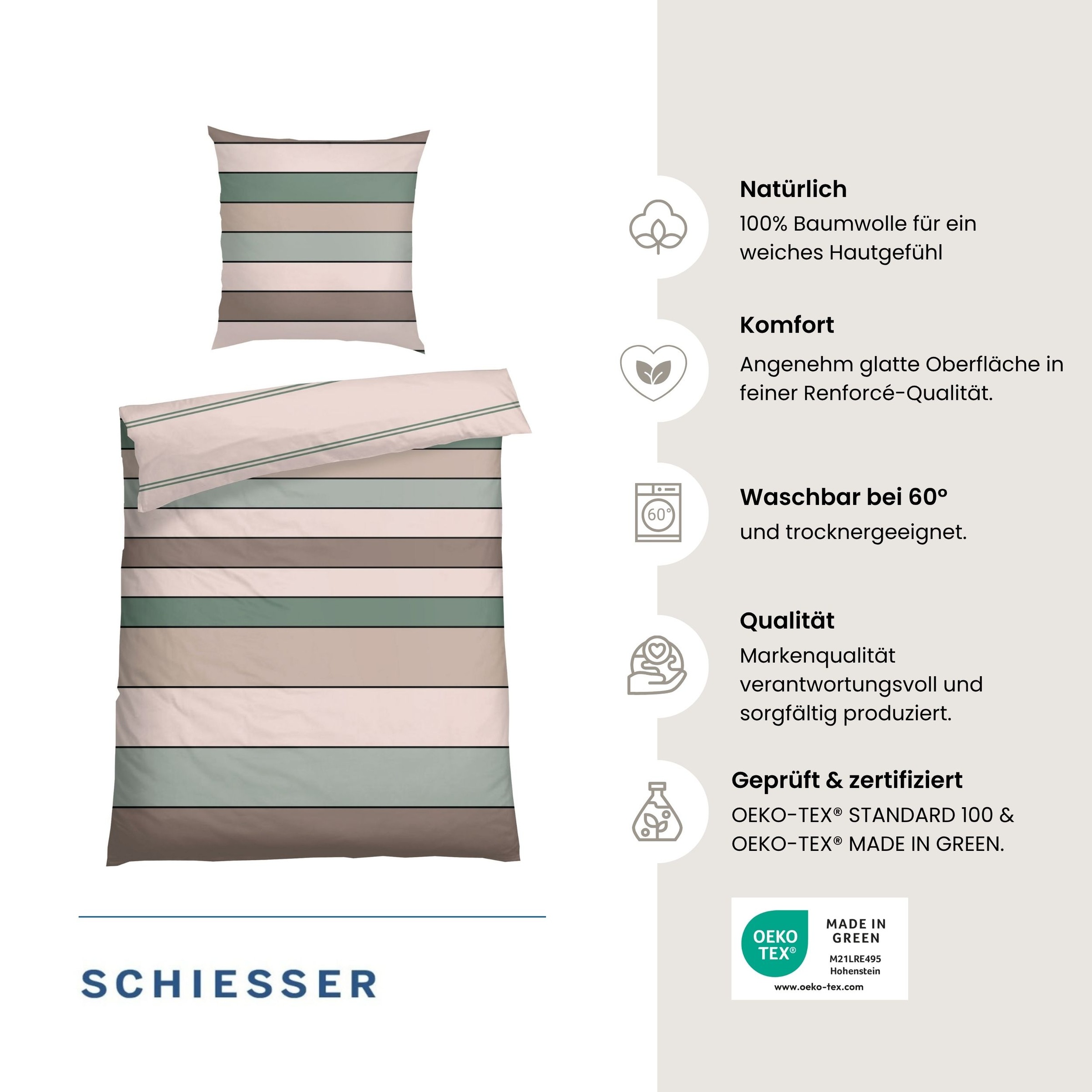 Schiesser Wendebettwäsche »Knut aus weicher Baumwolle mit Streifen« 2 OEKO-TEX® MADE IN GREEN