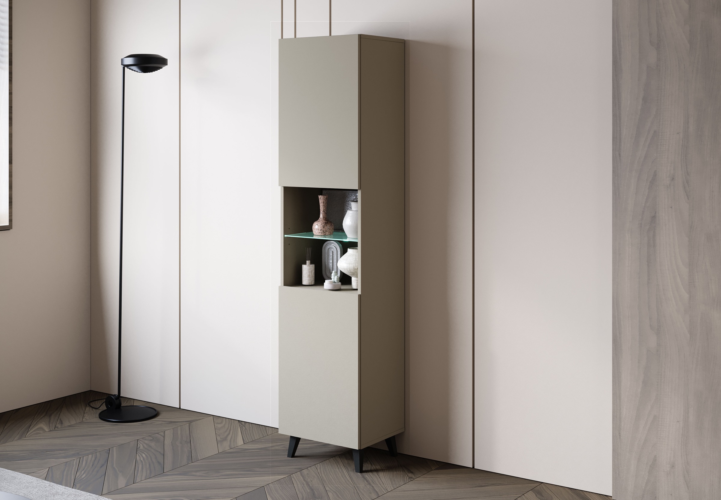 Home affaire Vitrine »Phuket, Moderner Wohnschrank mit LED-Beleuchtung und Glasboden« 1 Stk. tlg. Verstellbare Einlegeböden für flexible Aufbewahrung