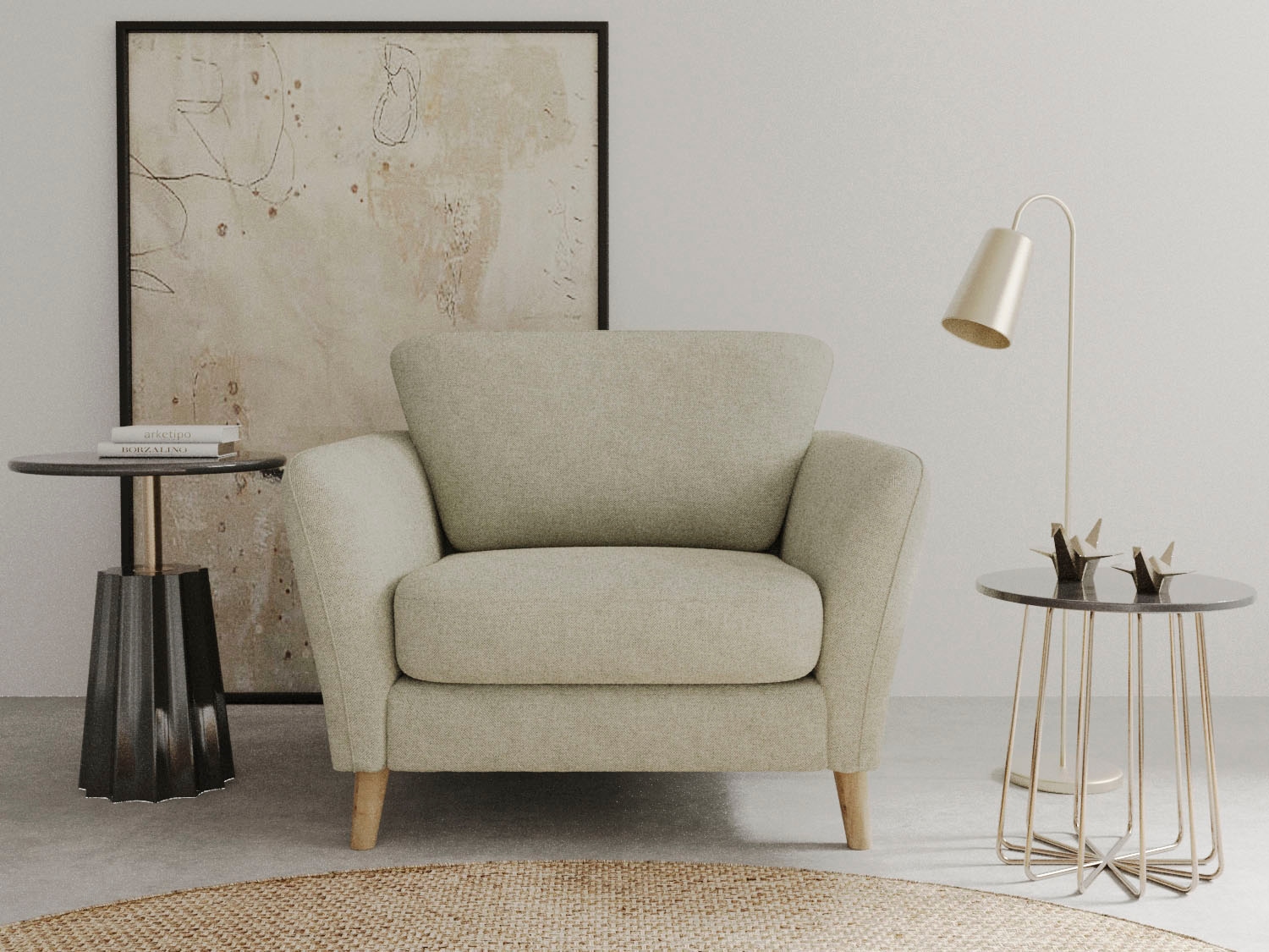 OTTO home Sessel "MARSEILLE" Massivholzbeine Eiche, Landhausstil, Wellenunterfederung