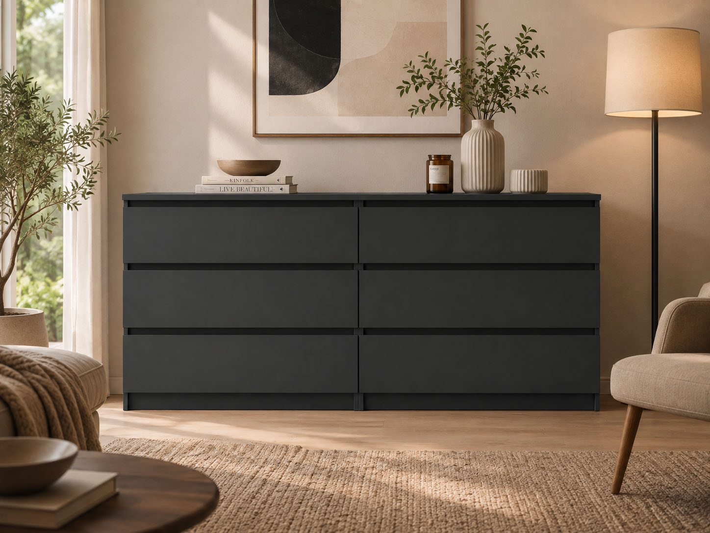 Home affaire Kommode "Naia, 6 Schubladen im skandinavischen Design, Breite 158 cm" Viel Stauraum mit griffloser Front, in mehreren Farben