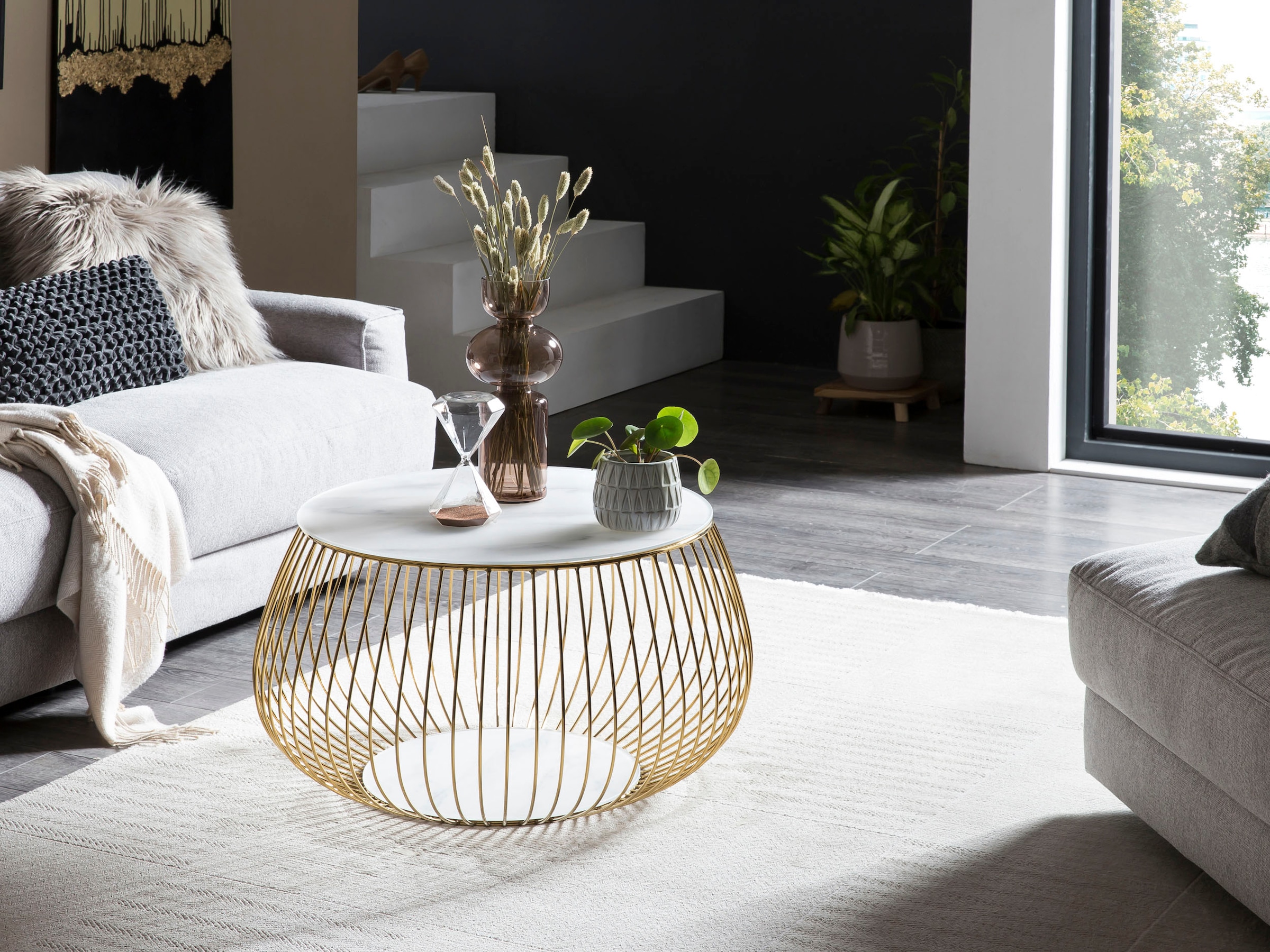 SalesFever Couchtisch, Kristallklare Eleganz mit Marmoroptik, rosegoldfarbe günstig online kaufen