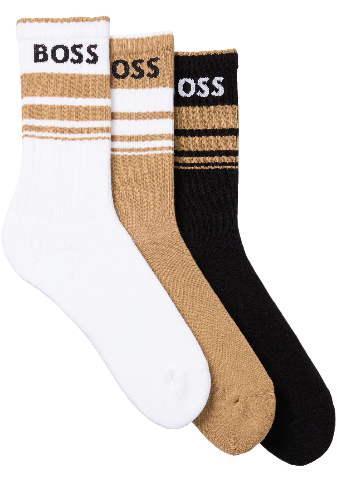 BOSS Freizeitsocken "3P QS Rib Stripe CC", (Packung, 3 Paar), mit BOSS Logo