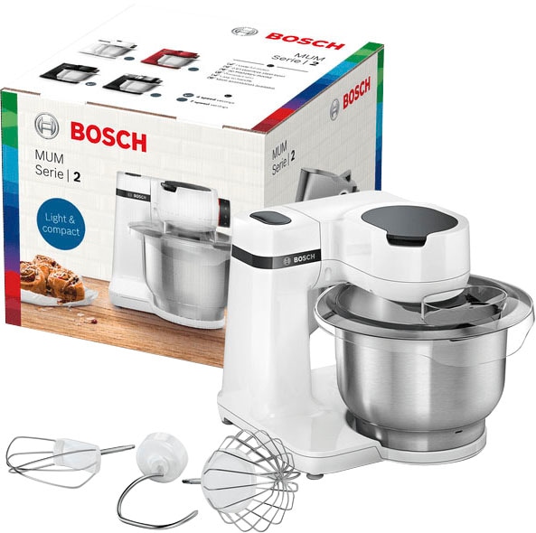 BOSCH Küchenmaschine »MUMS2EW00 MUM Serie 2«, vielseitig einsetzbar, Patisserieset Edelstahl, weiß