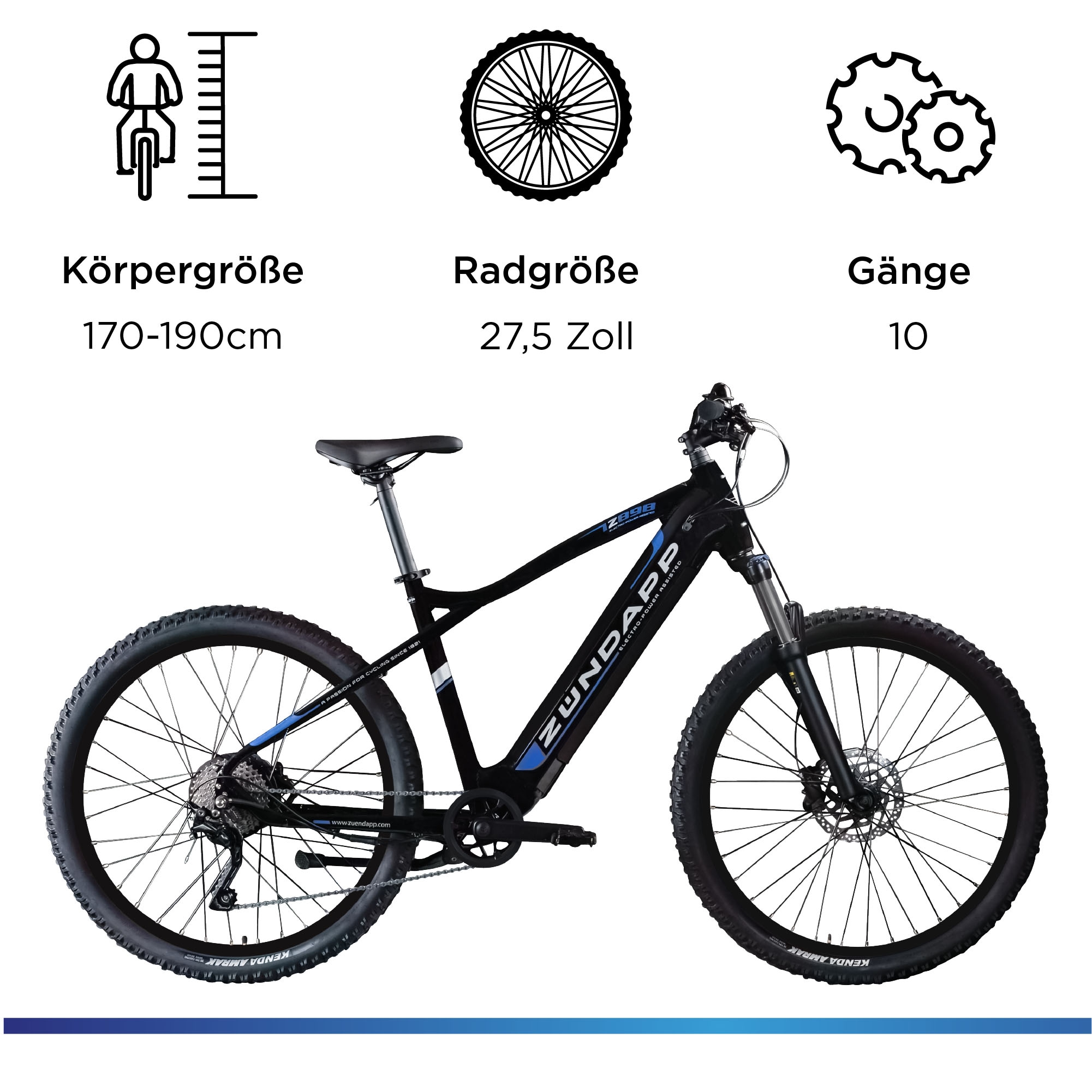 Zündapp E-Bike »Z898«, 10 Gang, Heckmotor 250 W, Pedelec, Elektrofahrrad für Damen u. Herren, MTB