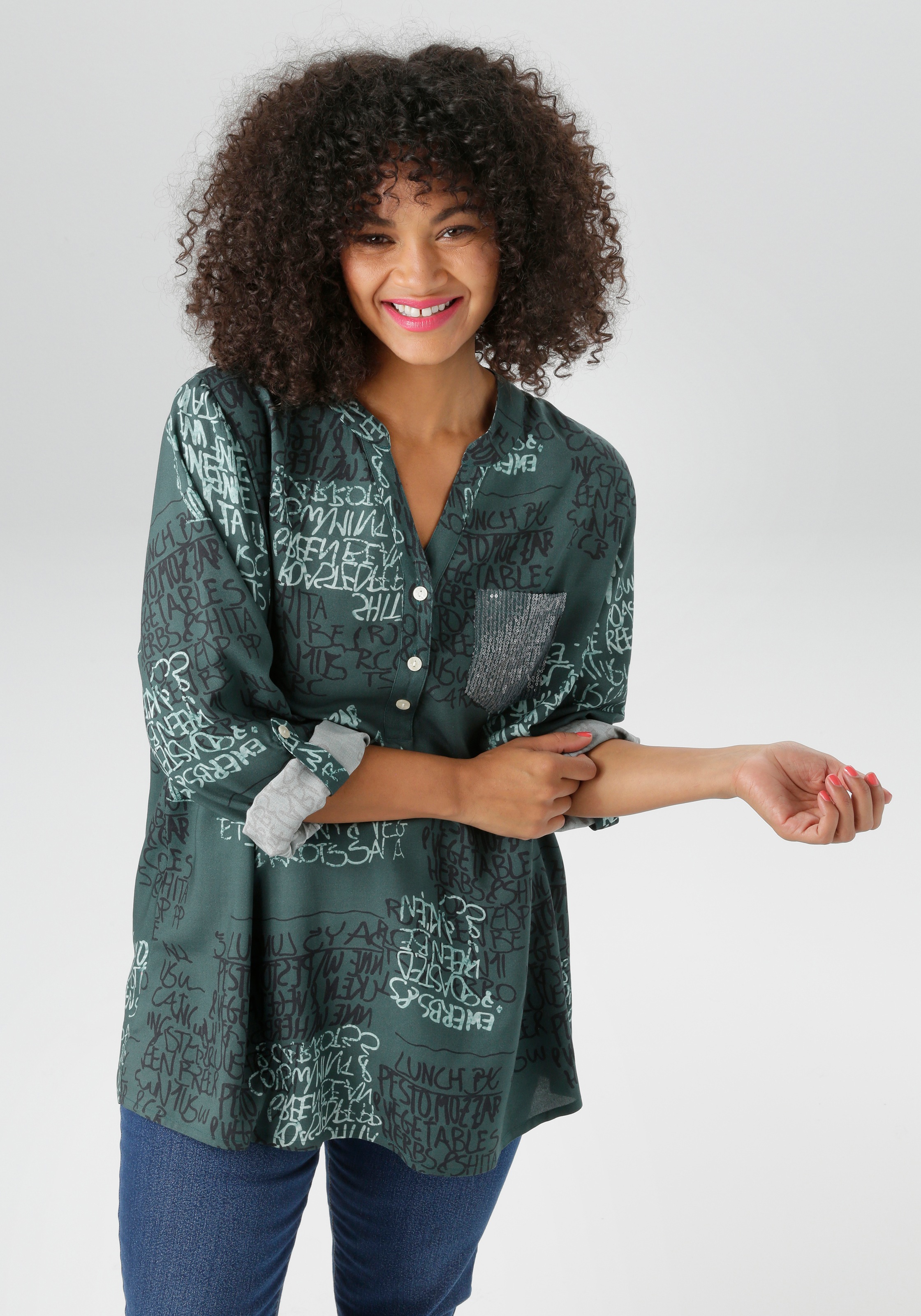 Aniston PLUS Schlupfbluse mit Pailletten an der Brusttasche günstig online kaufen