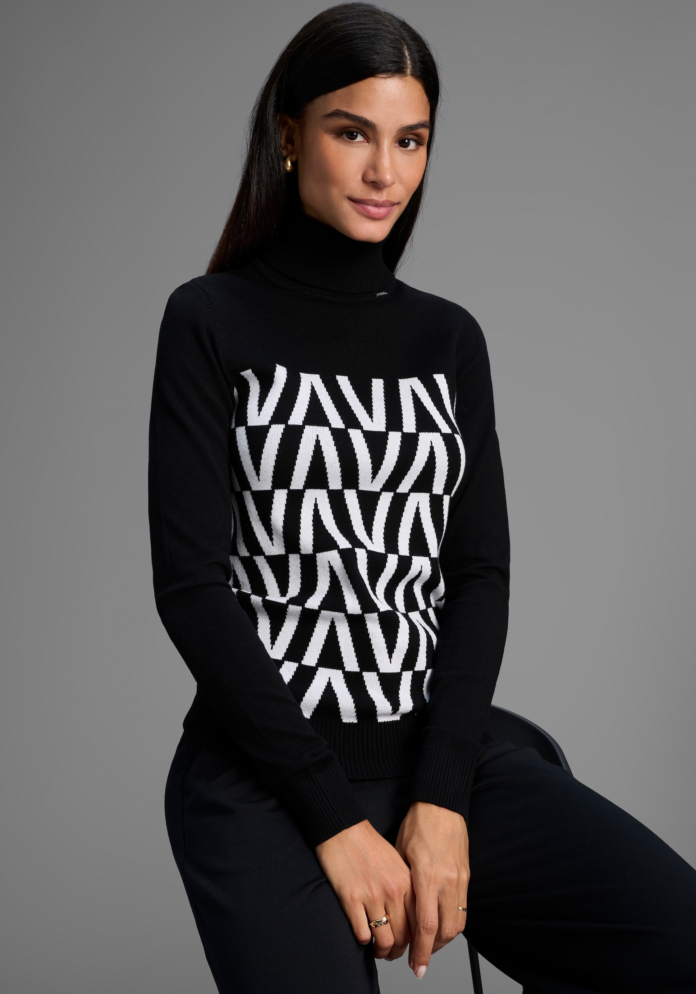 Bruno Banani Stehkragenpullover in grafischem Strickmuster günstig online kaufen