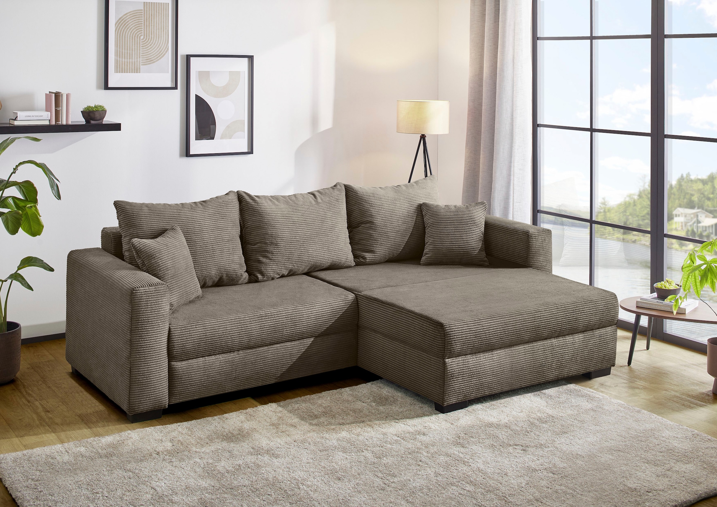 Jockenhöfer Gruppe Ecksofa "Ecksofa Elmau, Größe Ottomane: XL, B:261cm" mit Schlaffunktion, Bettkasten & 2 Zierkissen