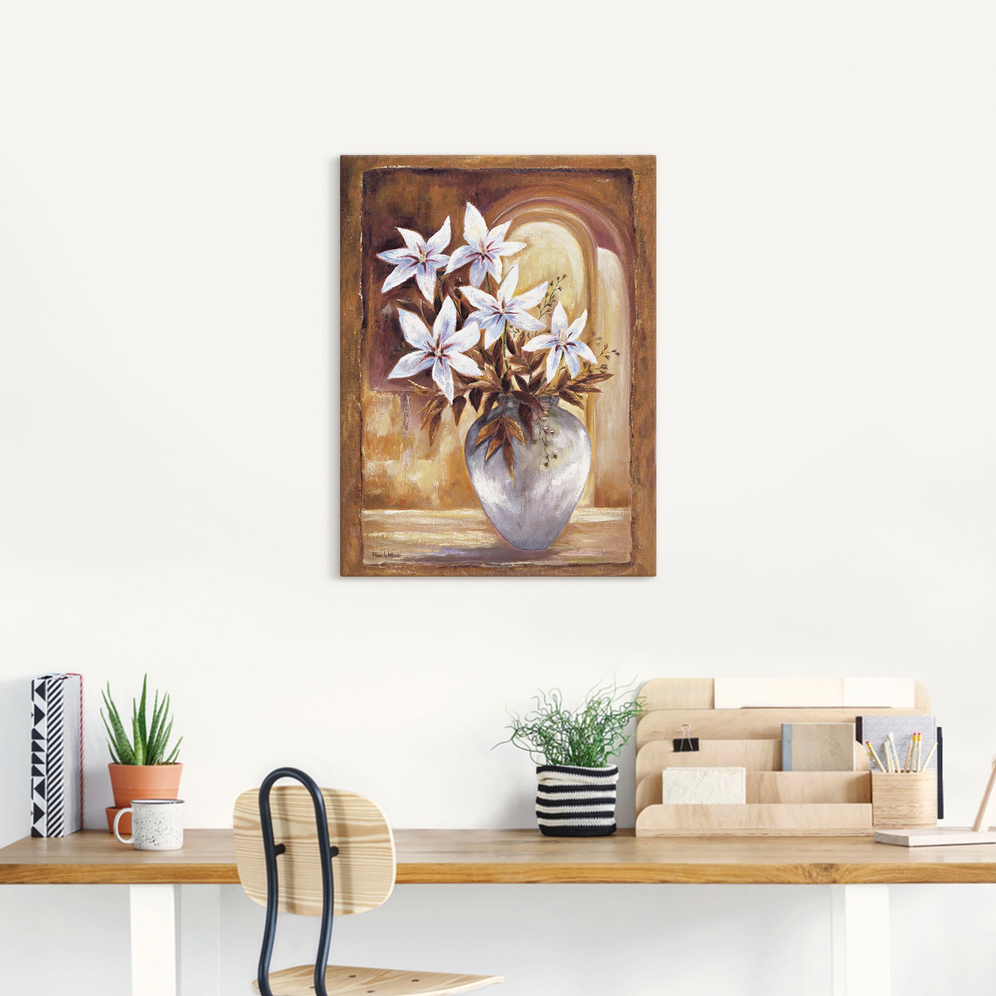Artland Wandbild »Weiße Blumen in Vase II« Blumen 1 Stk. tlg. auf Holzrahmen gespannt