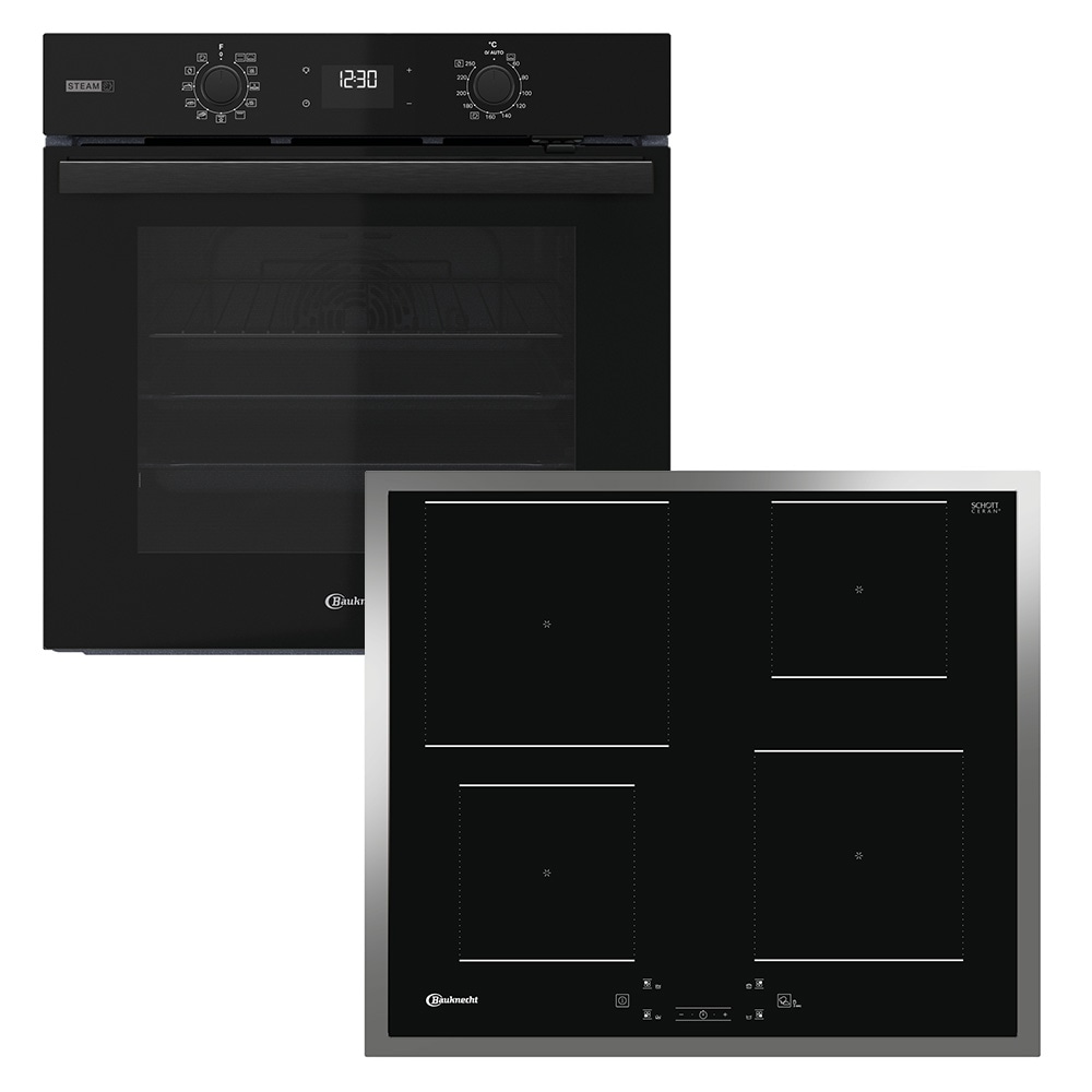 BAUKNECHT Backofen-Set "BBA2S85HU1K" mit 1-fach-Teleskopauszug Hydrolyse Set, 2 Stk. tlg. GentleSteam – für ein saftiges Inneres und ein knuspriges Äußeres