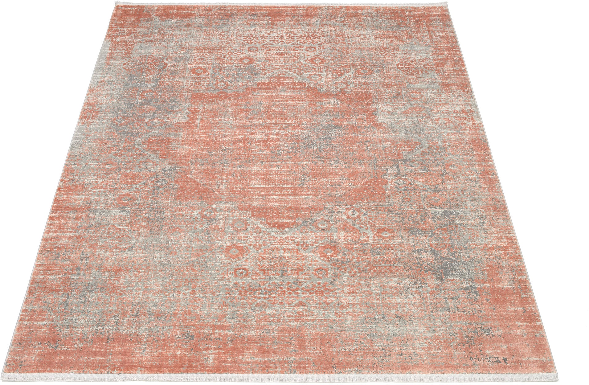 Teppich OCI DIE TEPPICHMARKE "COLOUR MEDI", rosa (rosé), B:67cm H:8mm L:130cm, Polyacryl, Viskose, Teppiche, Teppich, Glanz Viskose, mit Fransen, Hoch Tief Struktur, Vintage, Wohnzimmer