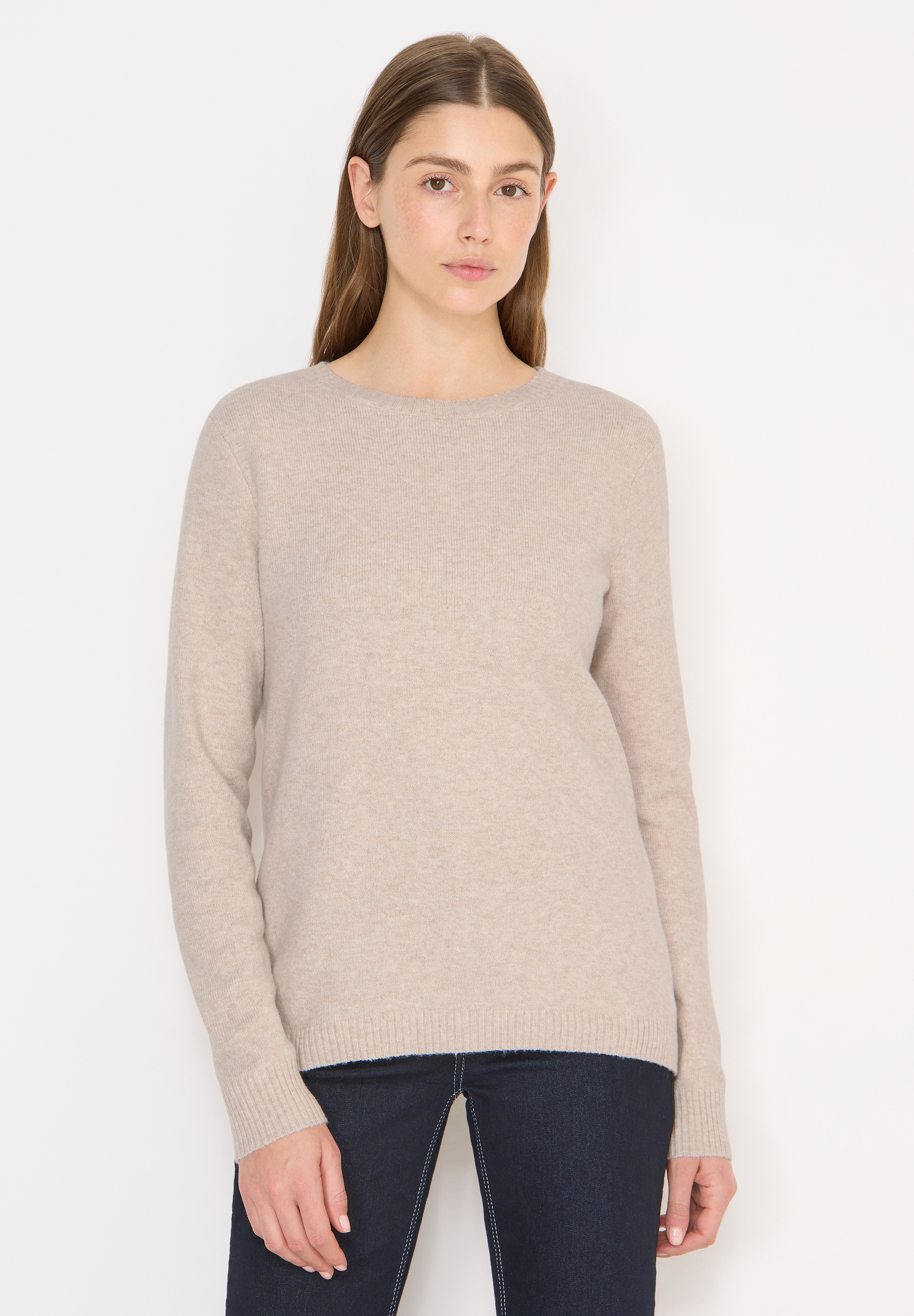 Strickpullover CECIL, Damen, Gr. M (40), desert beige melange, Web, 37% Baumwolle, 34% Polyacryl, 26% Polyester, 3% Elasthan, unifarben, comfort fit normal, U-Boot-Ausschnitt, Rippbündchen, Pullover Strickpullover, mit U-Boot-Ausschnitt