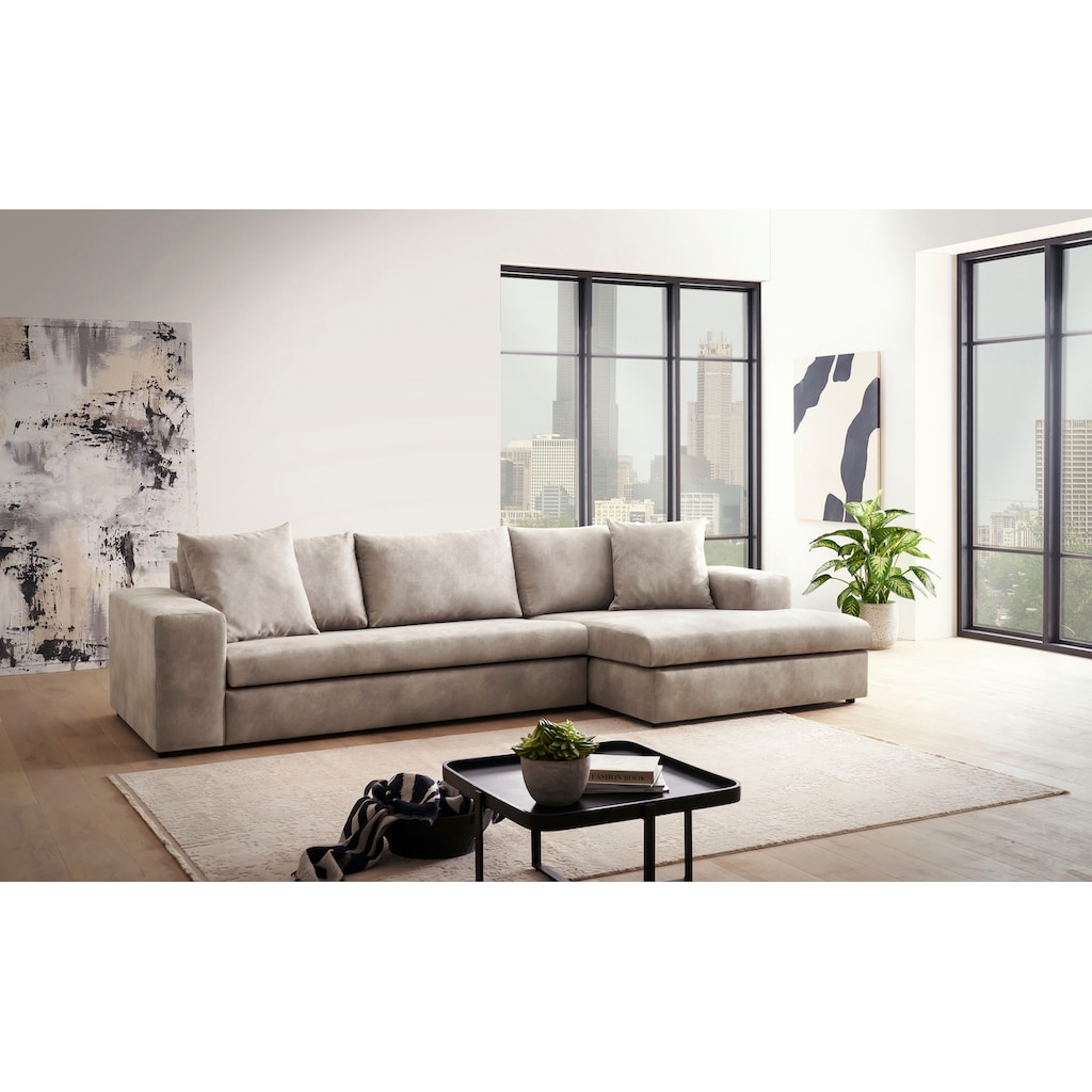 andas Ecksofa »SLEETLAND XXL in Samtvelours oder Vintage-Leder-Optik, L-Form,«