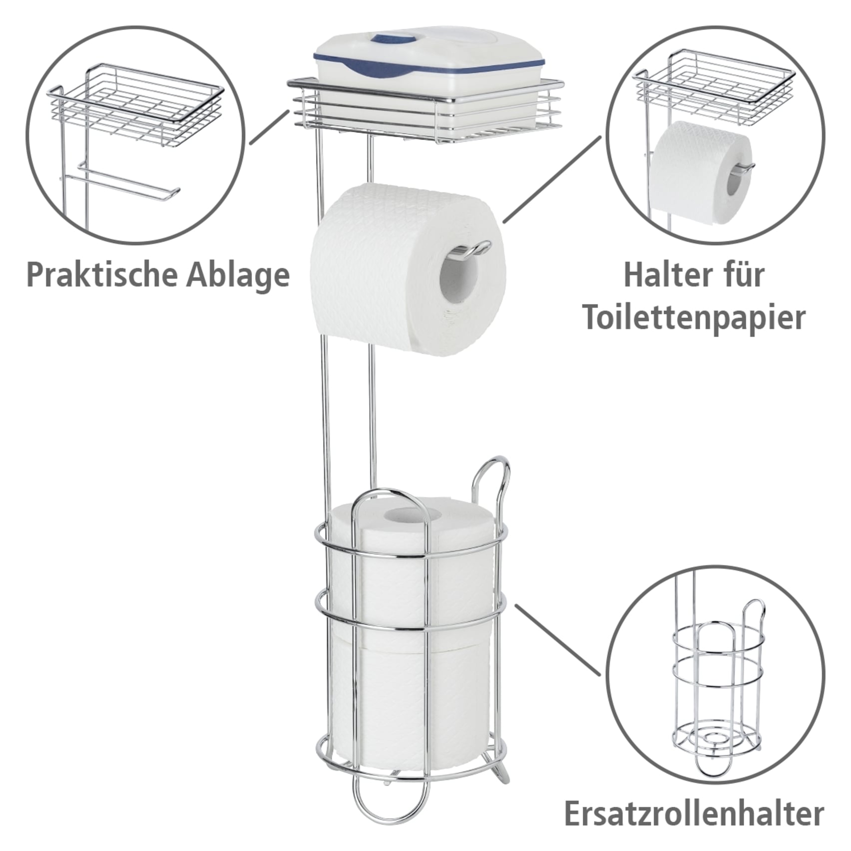 WENKO Toilettenpapierhalter »Toilettenpapierhalter mit Ablage« freistehender Klopapierhalter mit Ersatzrollenhalter und Ablage